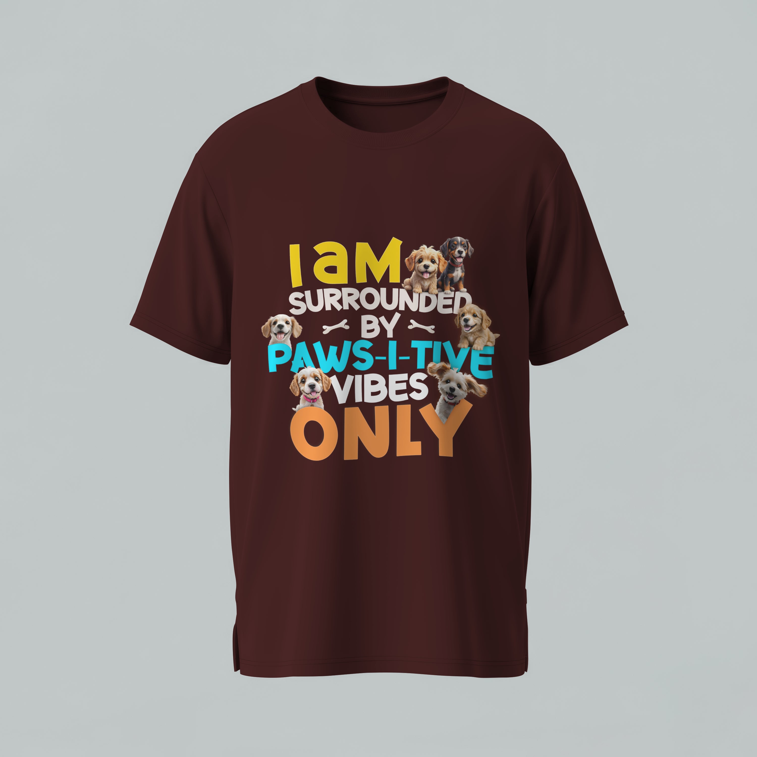 Paws-i-tive Vibes Only T-Shirt - Dog Lover Positive Message Tee Dog Owner Gift by RanggRiwaaz