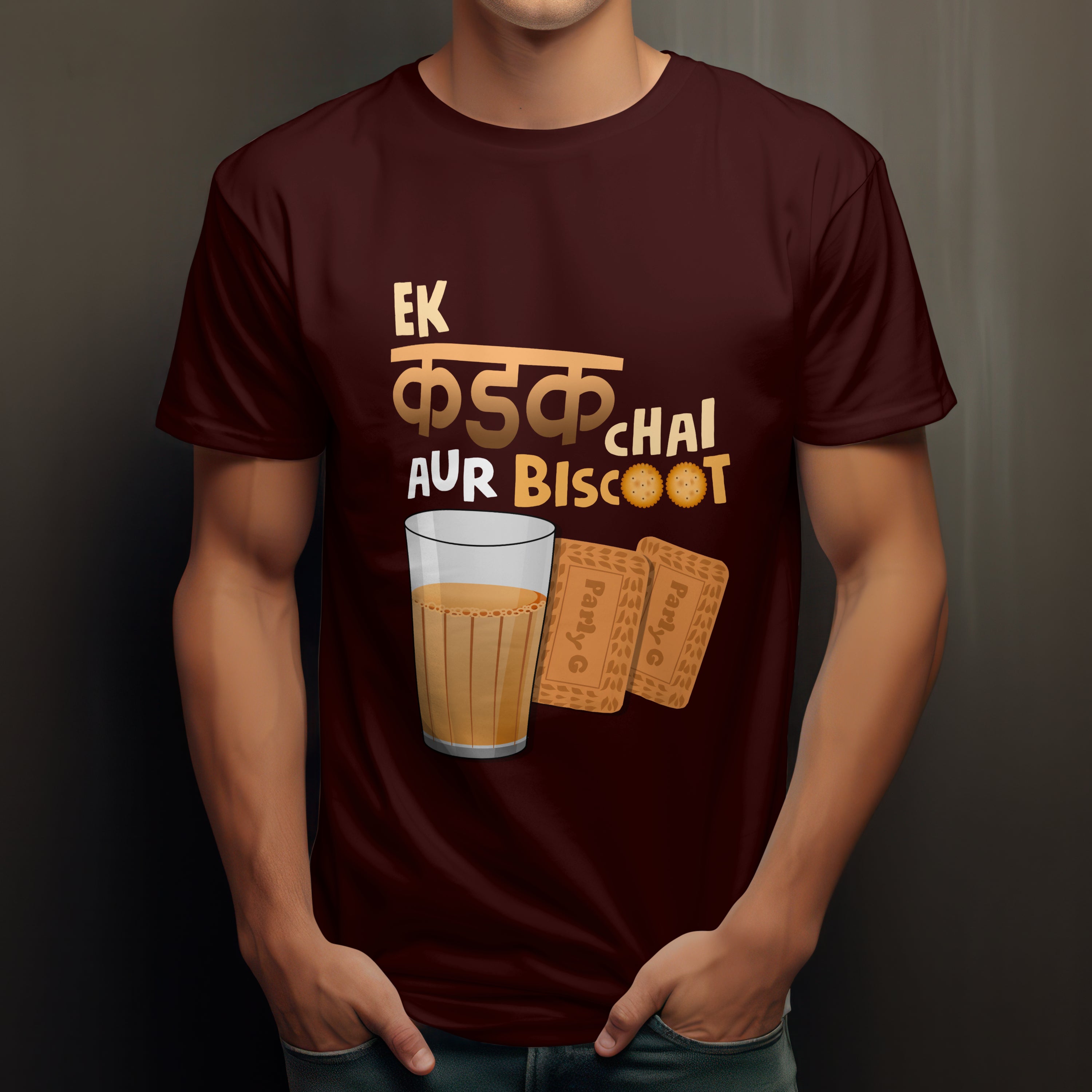 Ek Kadak Chai Aur Biscoot Men's T-Shirt - Hindi Tea Lover Tee by RanggRiwaaz