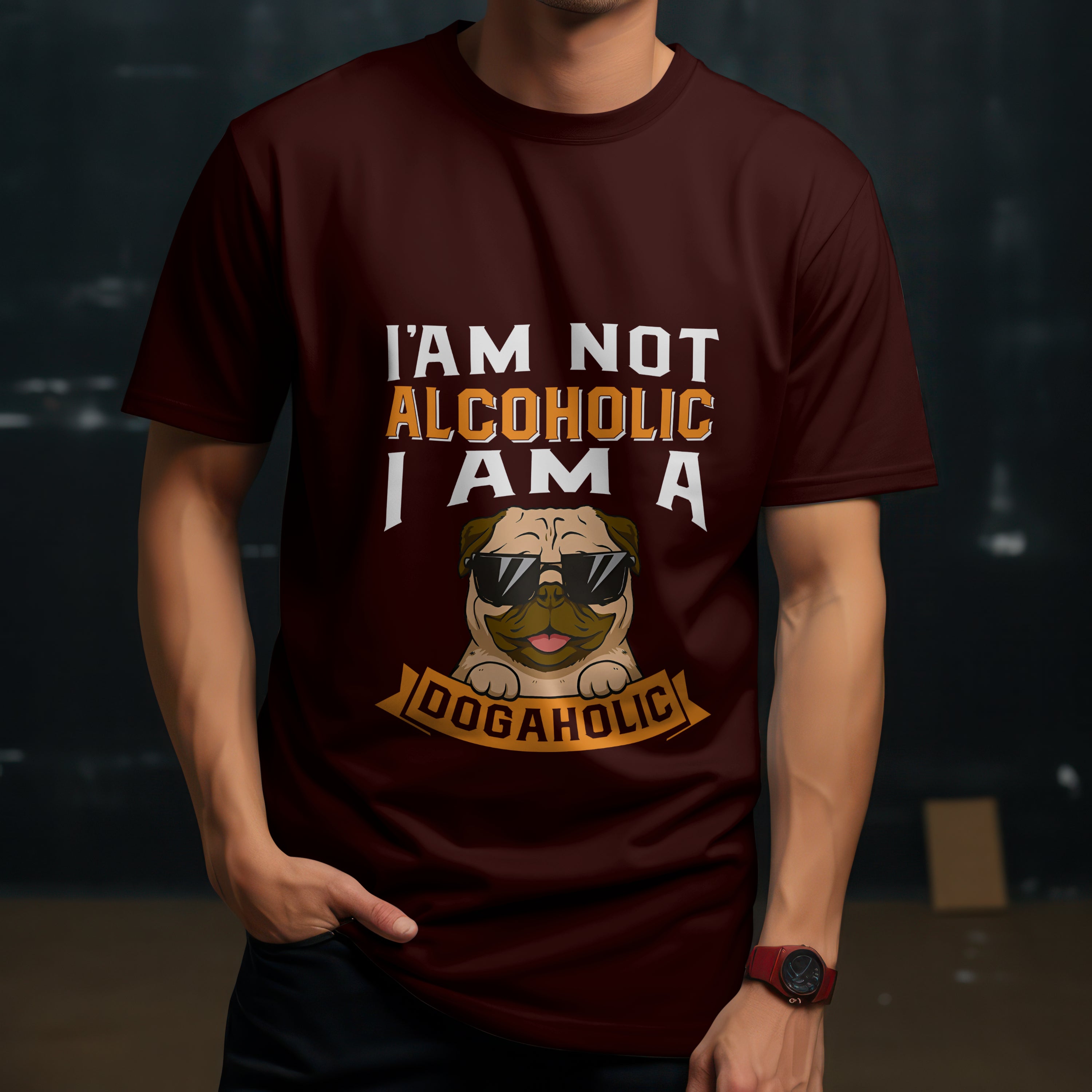 "I Am a Dogaholic" T-Shirt - Funny Dog Lover Tee by RanggRiwaaz