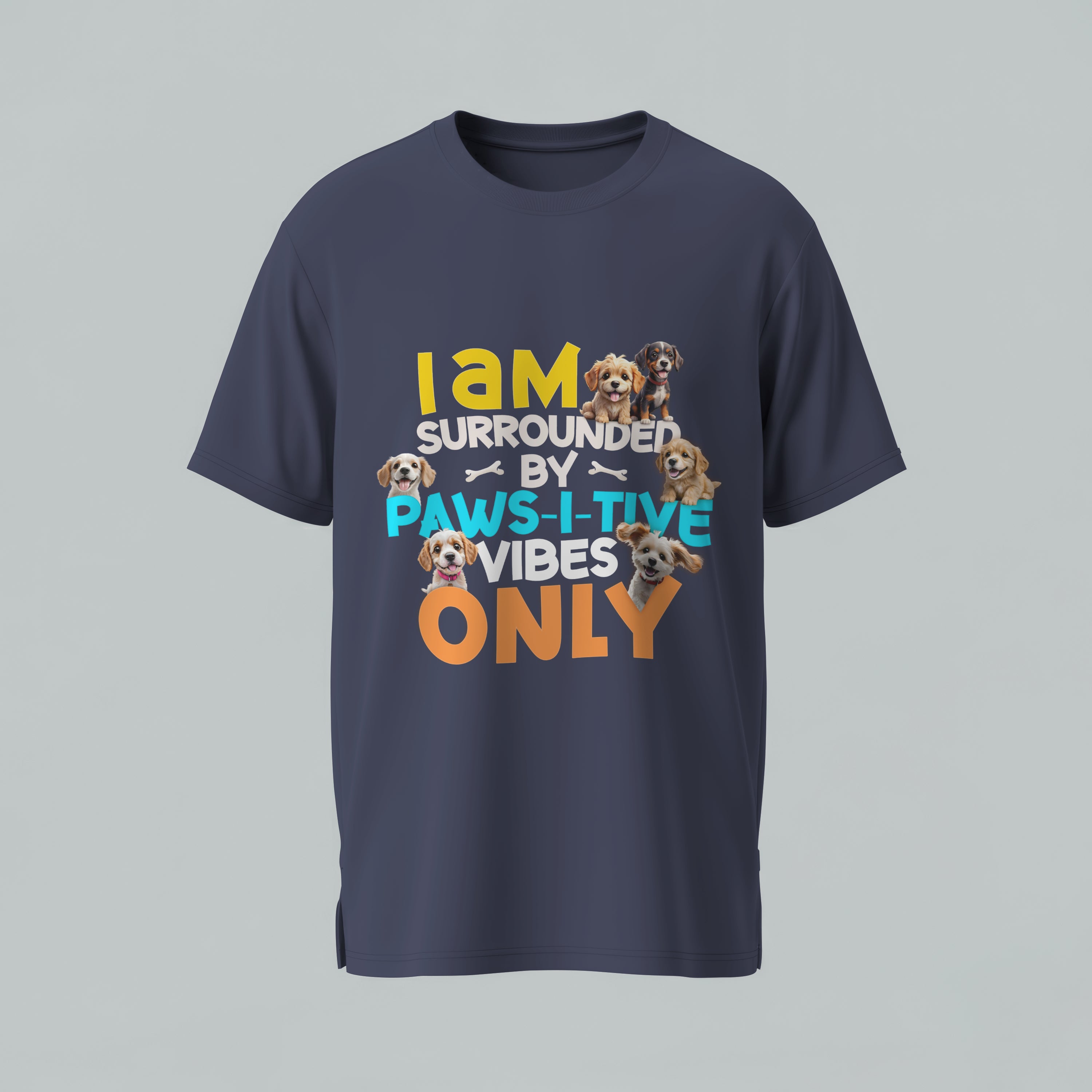 Paws-i-tive Vibes Only T-Shirt - Dog Lover Positive Message Tee Dog Owner Gift by RanggRiwaaz