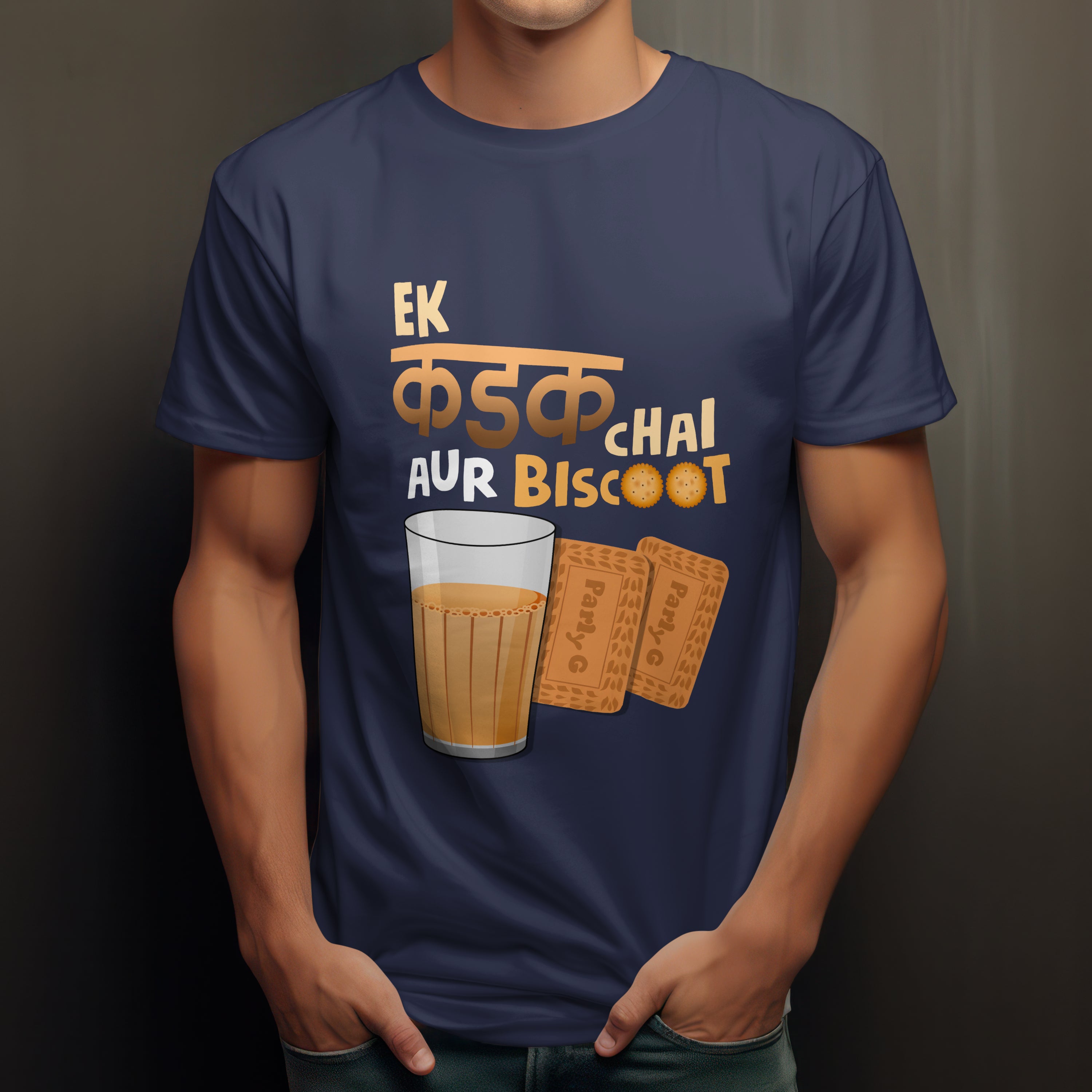 Ek Kadak Chai Aur Biscoot Men's T-Shirt - Hindi Tea Lover Tee by RanggRiwaaz