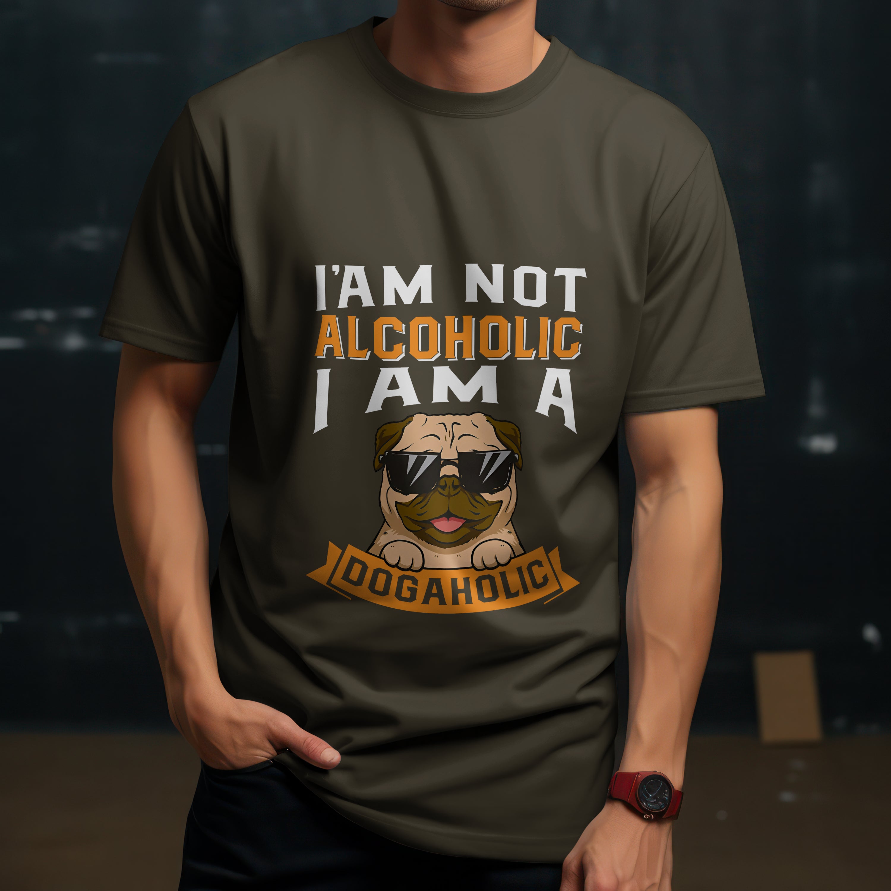 "I Am a Dogaholic" T-Shirt - Funny Dog Lover Tee by RanggRiwaaz