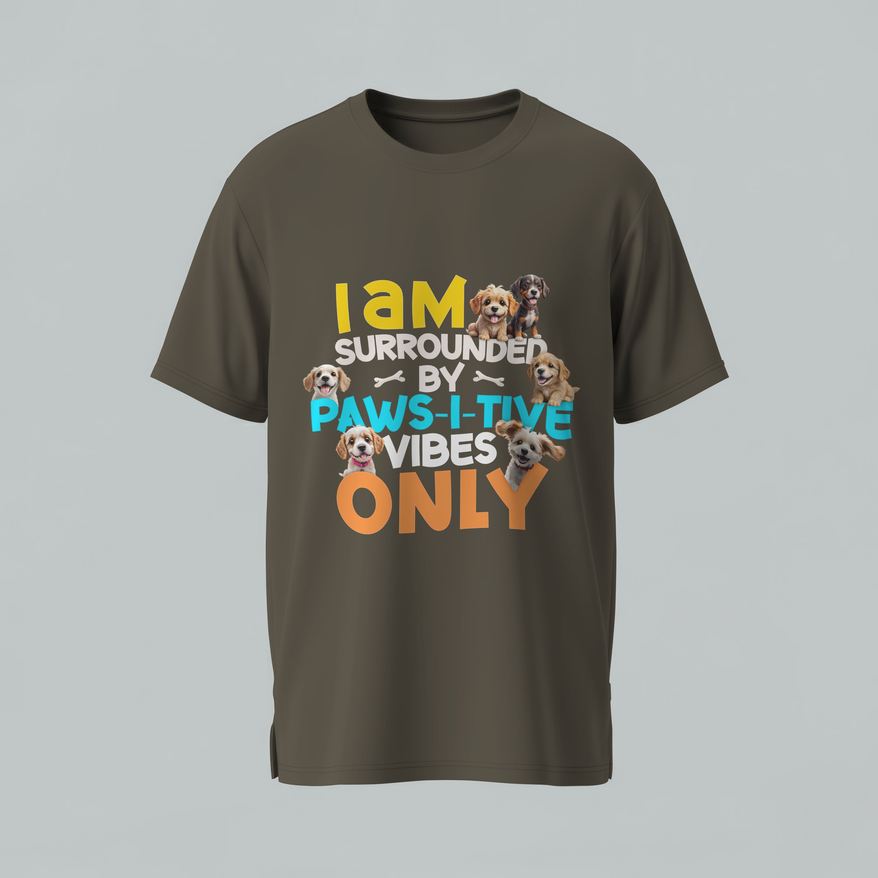 Paws-i-tive Vibes Only T-Shirt - Dog Lover Positive Message Tee Dog Owner Gift by RanggRiwaaz