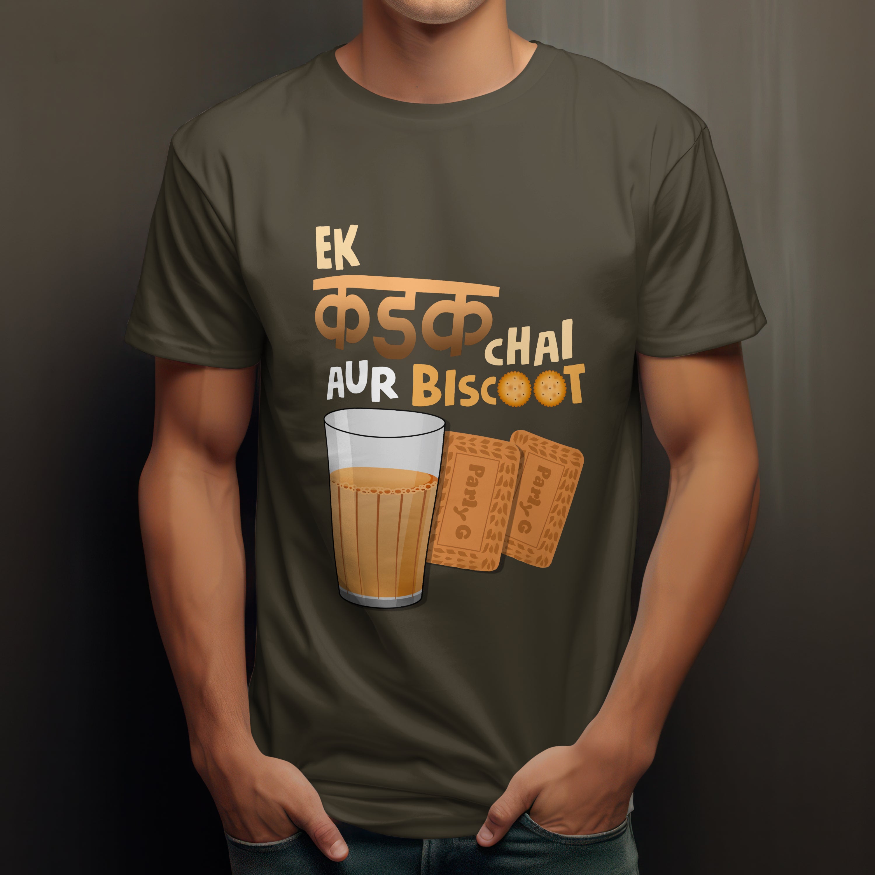 Ek Kadak Chai Aur Biscoot Men's T-Shirt - Hindi Tea Lover Tee by RanggRiwaaz