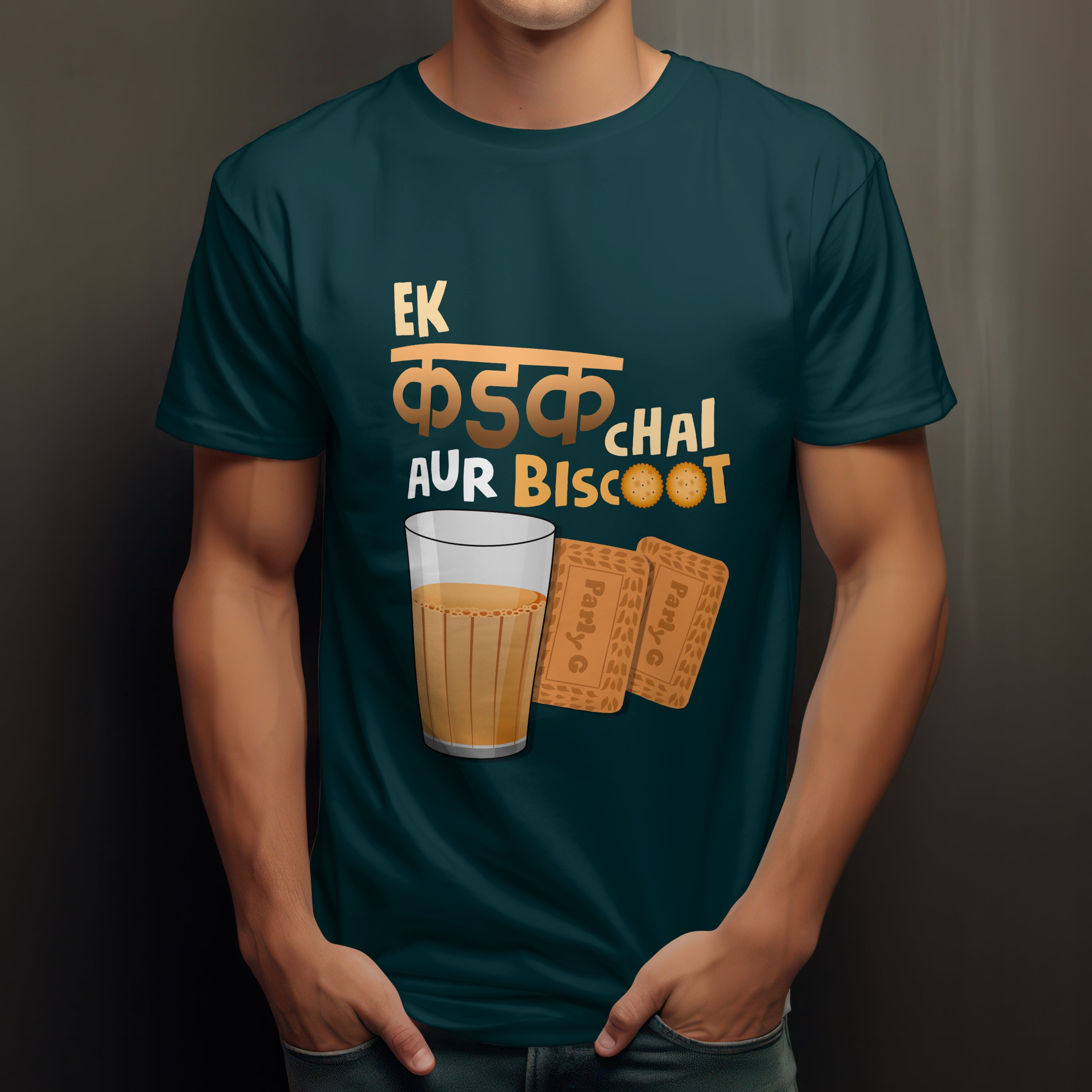 Ek Kadak Chai Aur Biscoot Men's T-Shirt - Hindi Tea Lover Tee by RanggRiwaaz