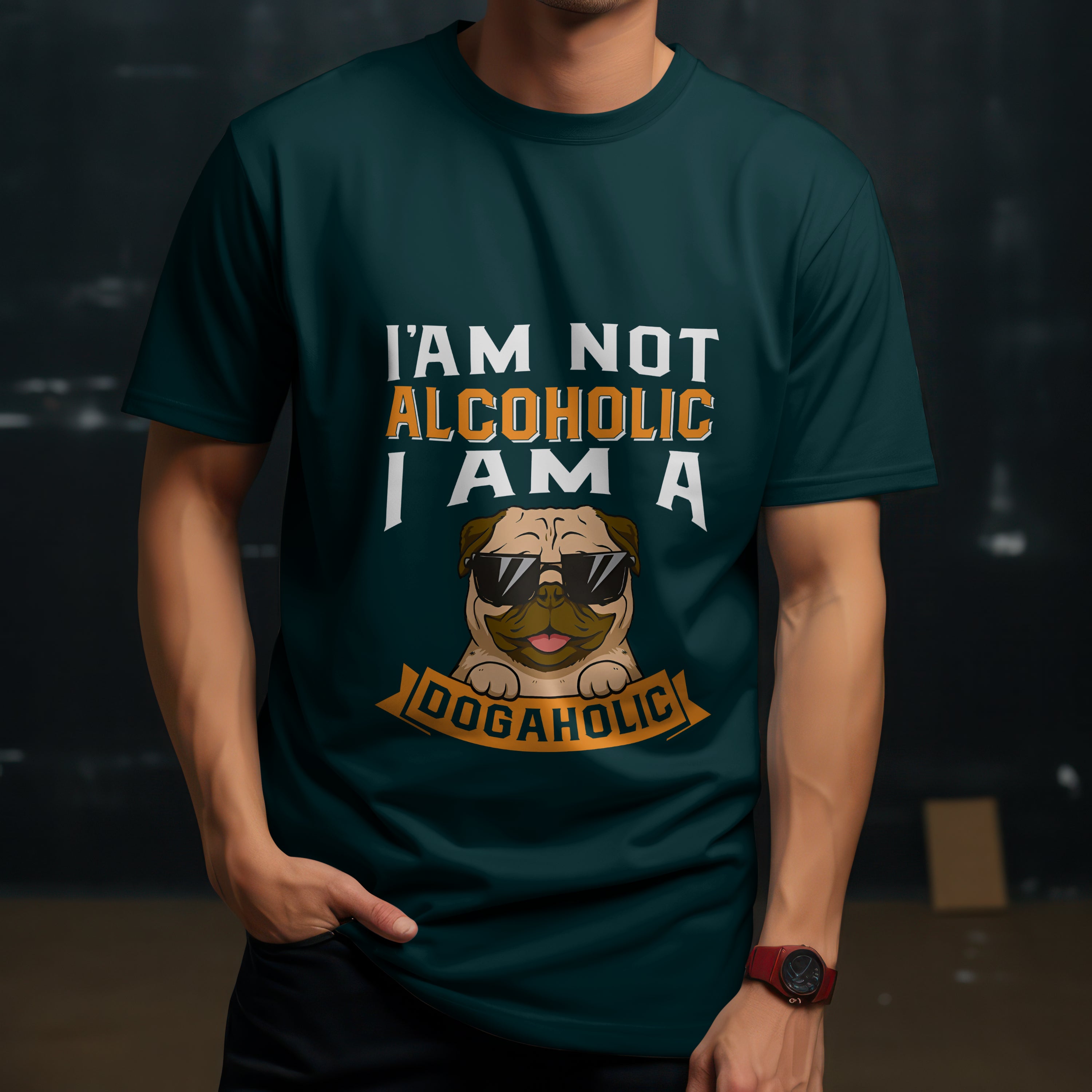 "I Am a Dogaholic" T-Shirt - Funny Dog Lover Tee by RanggRiwaaz