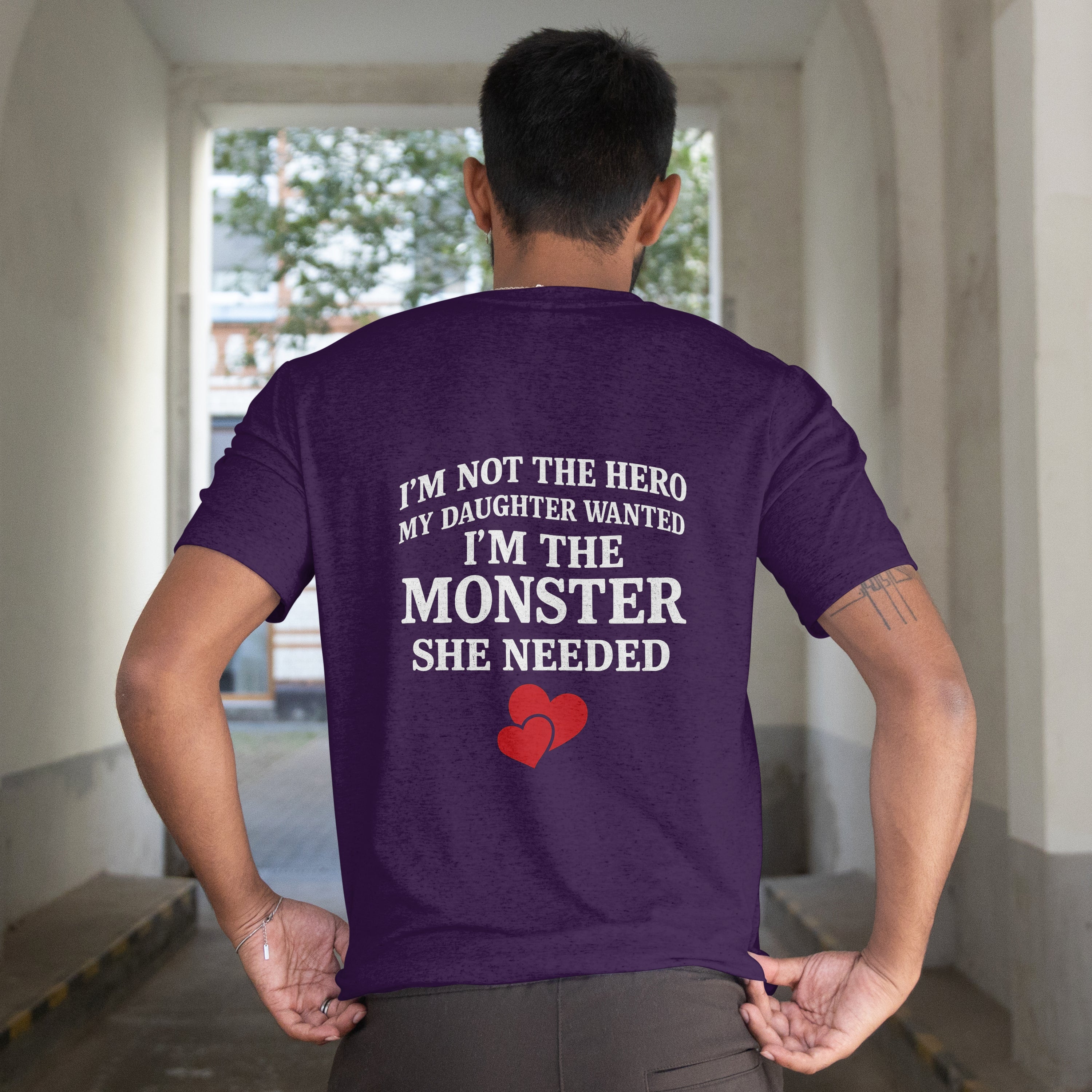 "Not the Hero, The Monster" Dad T-Shirt - Funny Protective Father Tee by RanggRiwaaz