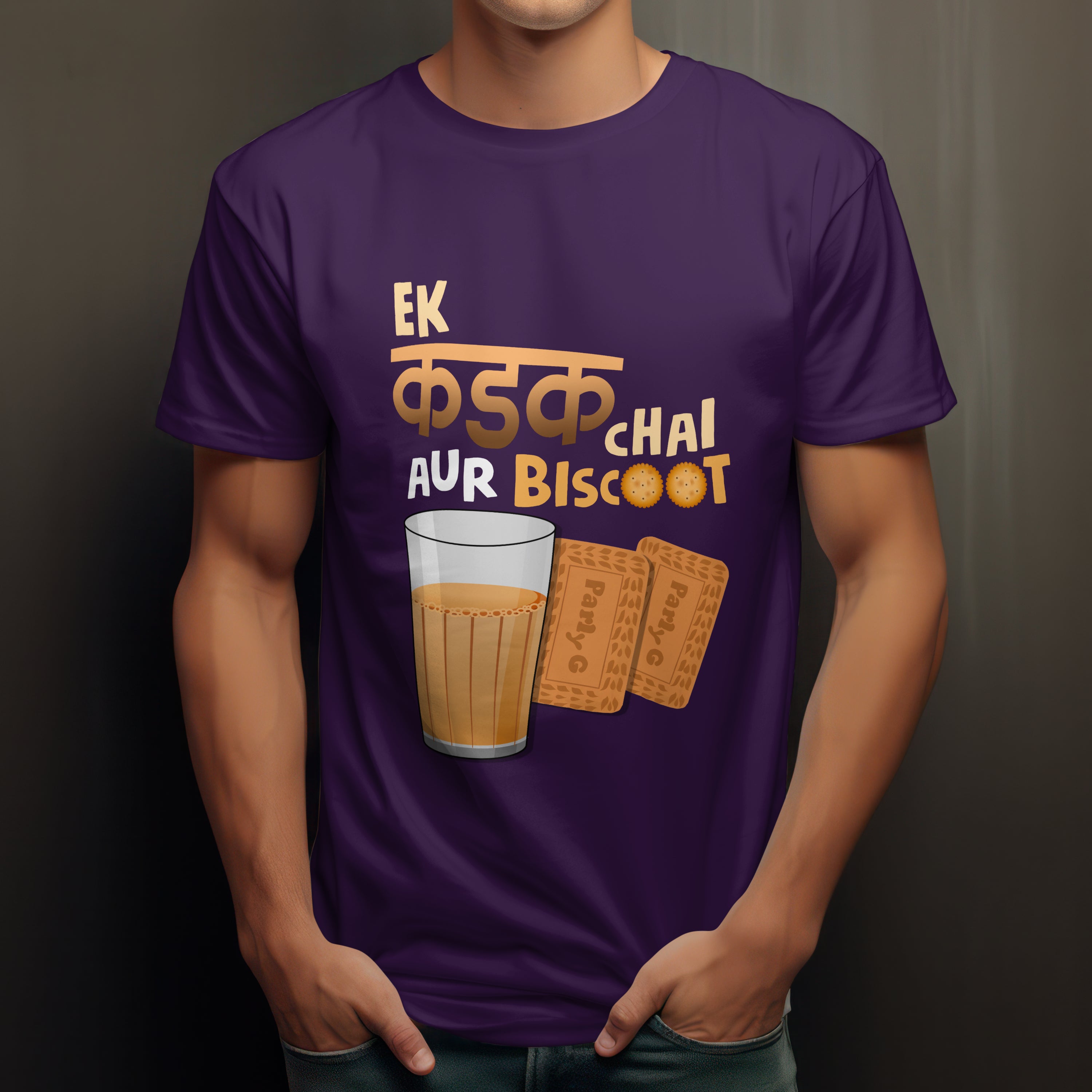 Ek Kadak Chai Aur Biscoot Men's T-Shirt - Hindi Tea Lover Tee by RanggRiwaaz