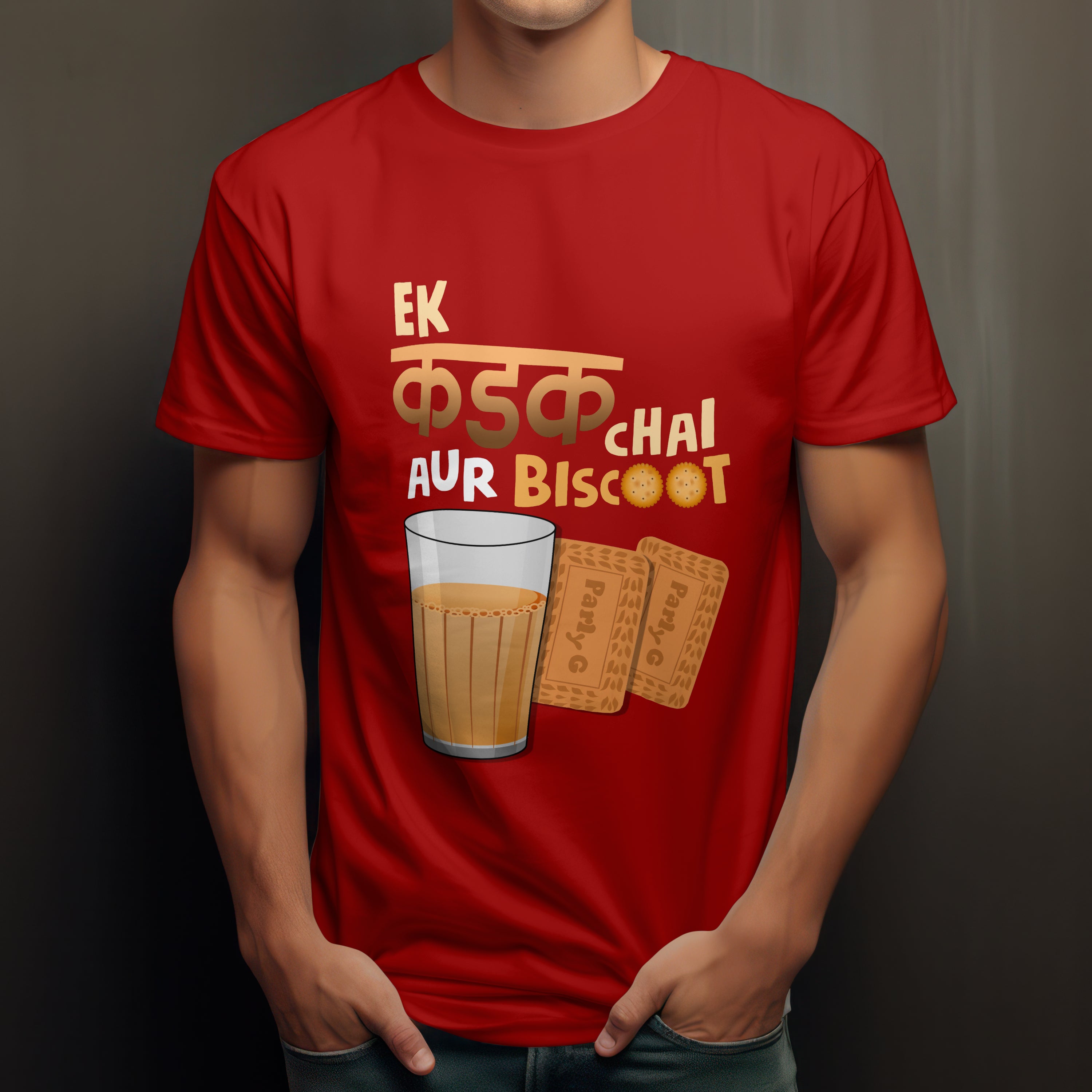 Ek Kadak Chai Aur Biscoot Men's T-Shirt - Hindi Tea Lover Tee by RanggRiwaaz