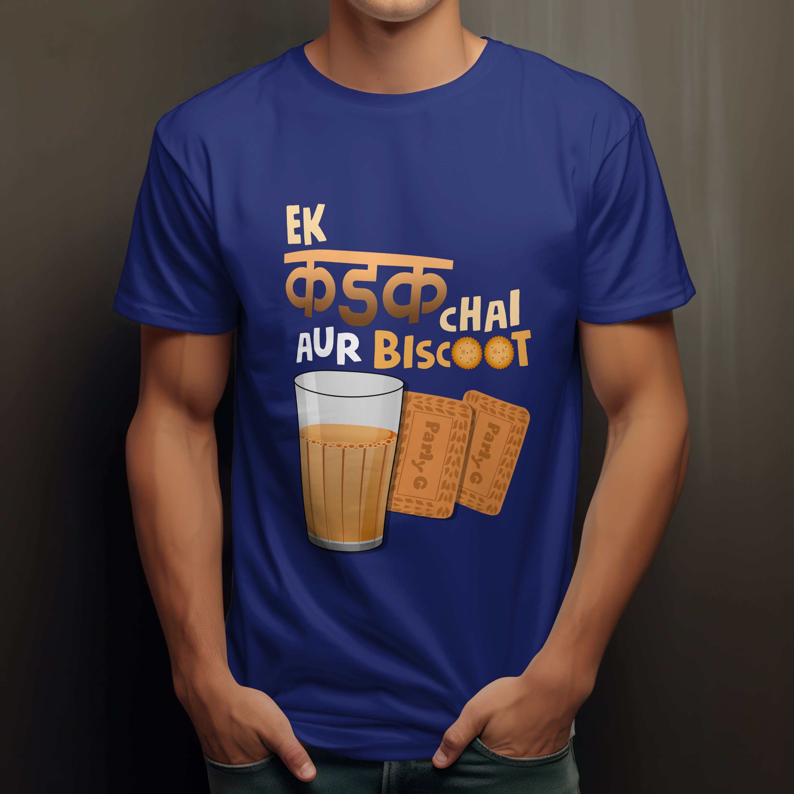 Ek Kadak Chai Aur Biscoot Men's T-Shirt - Hindi Tea Lover Tee by RanggRiwaaz