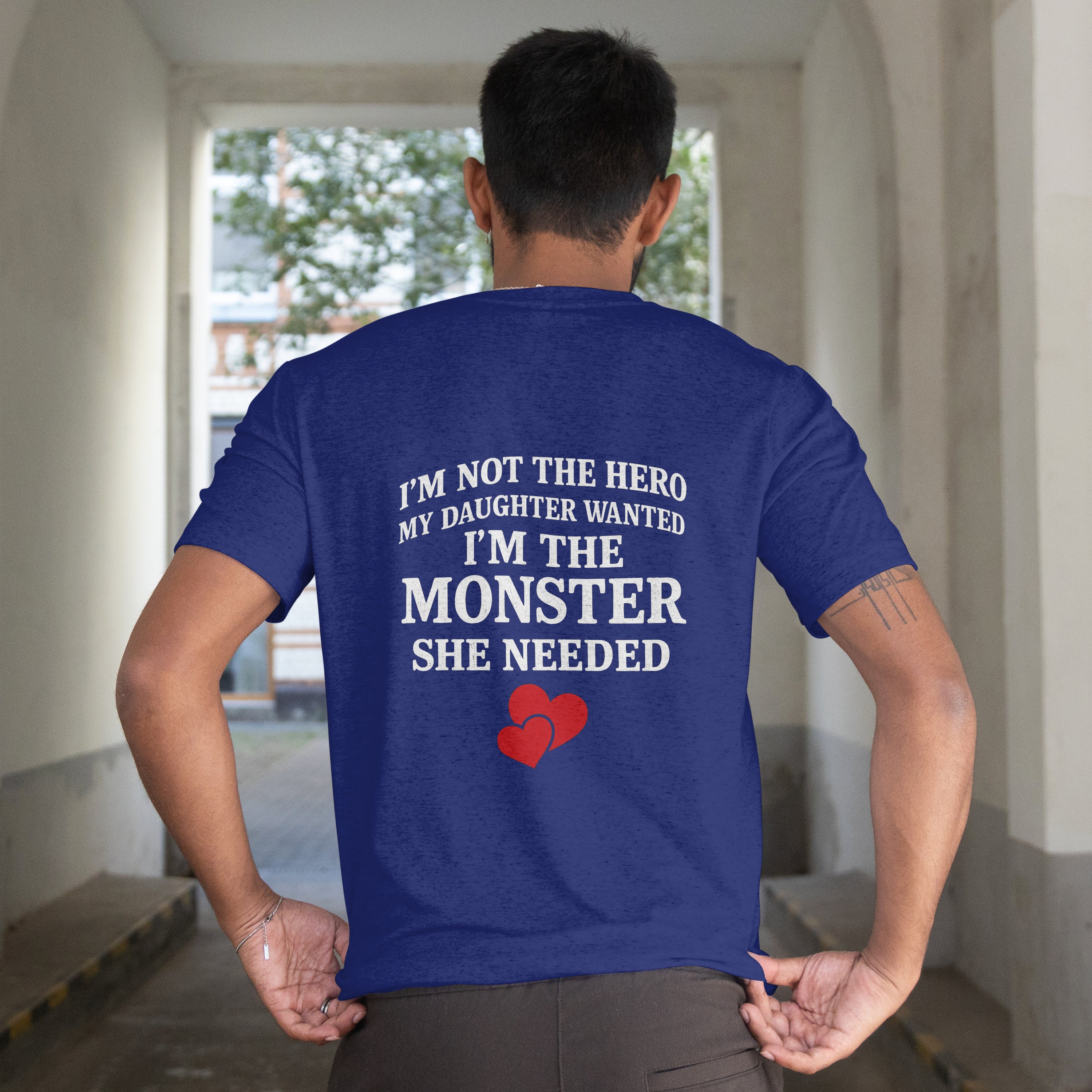 "Not the Hero, The Monster" Dad T-Shirt - Funny Protective Father Tee by RanggRiwaaz