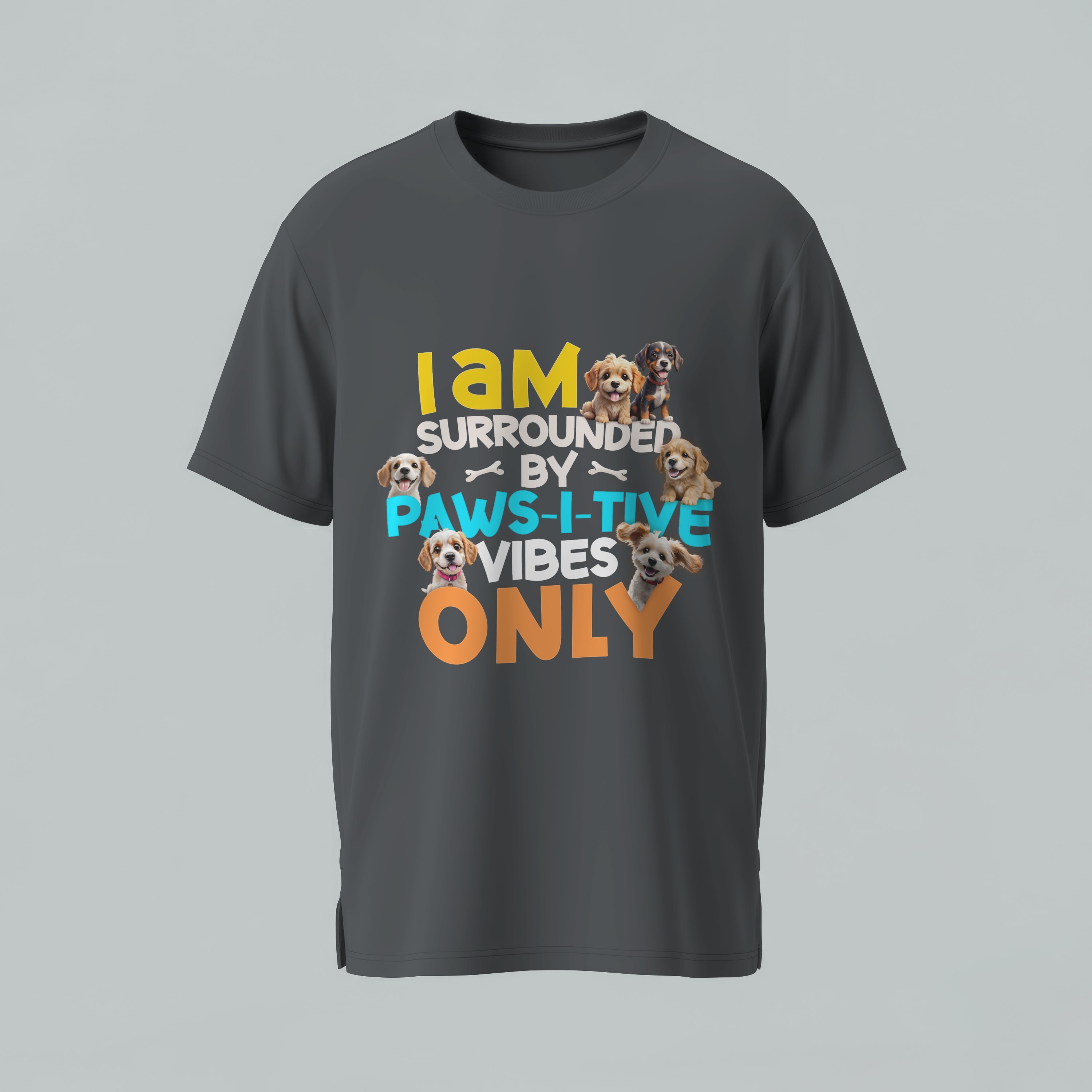 Paws-i-tive Vibes Only T-Shirt - Dog Lover Positive Message Tee Dog Owner Gift by RanggRiwaaz