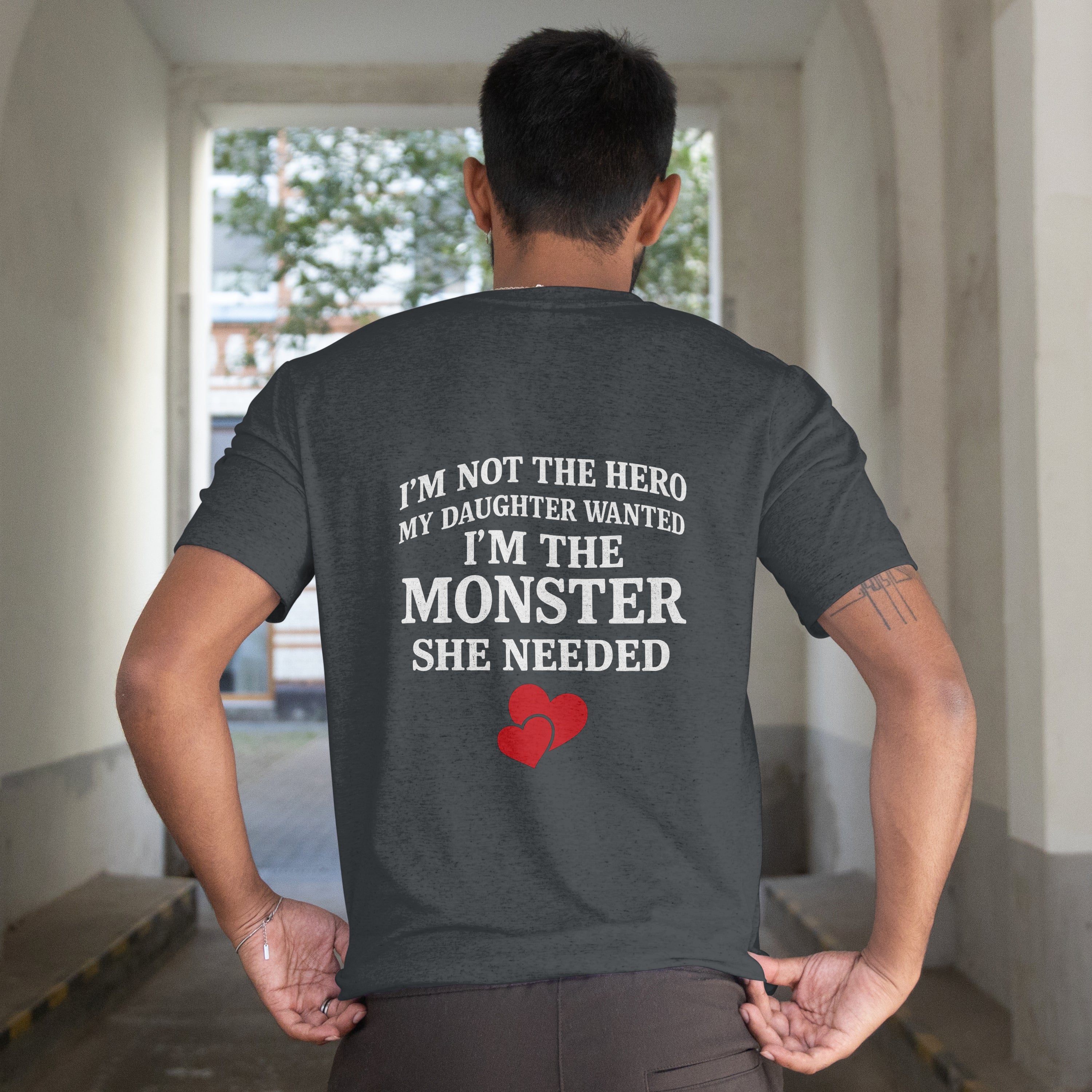 "Not the Hero, The Monster" Dad T-Shirt - Funny Protective Father Tee by RanggRiwaaz
