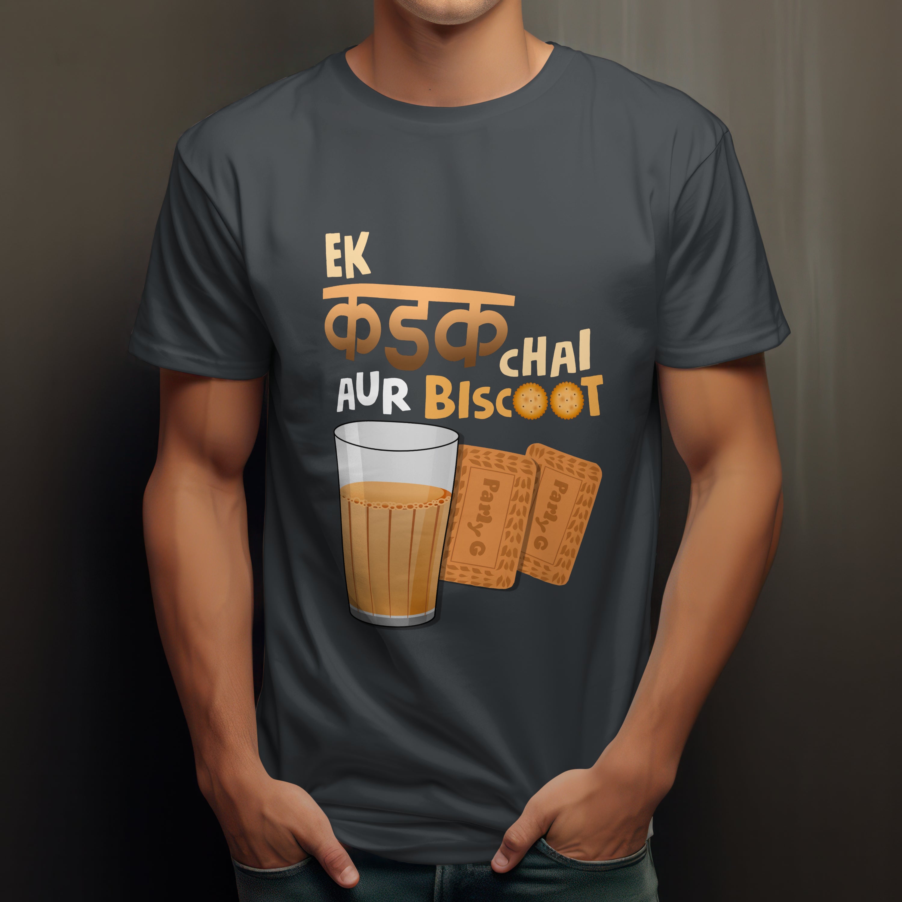 Ek Kadak Chai Aur Biscoot Men's T-Shirt - Hindi Tea Lover Tee by RanggRiwaaz