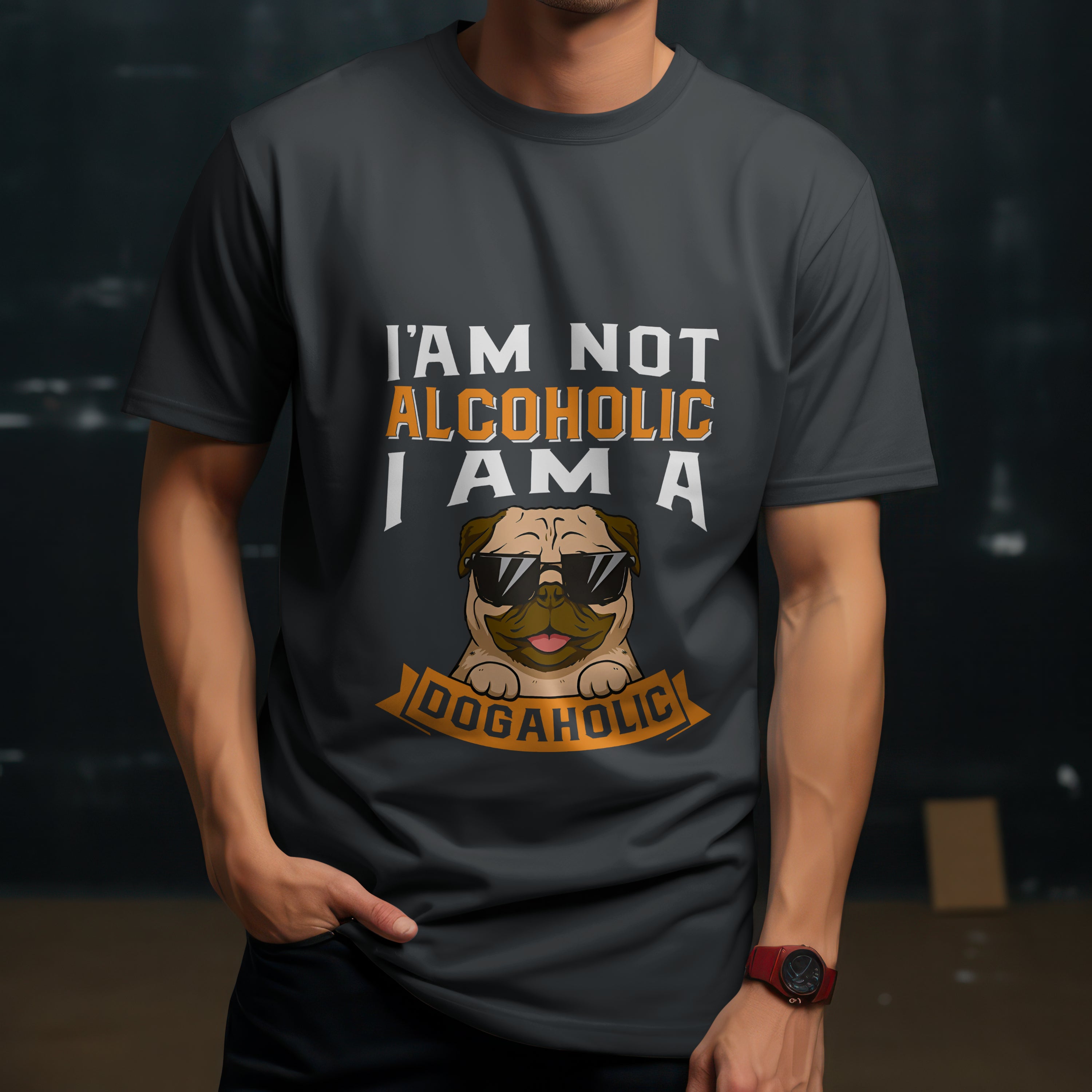 "I Am a Dogaholic" T-Shirt - Funny Dog Lover Tee by RanggRiwaaz