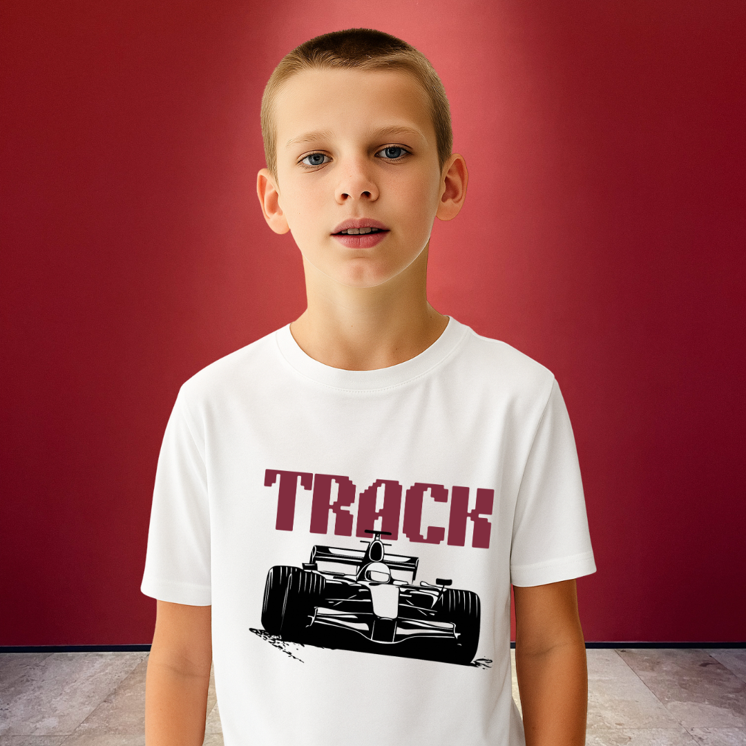 Go-Fast Track Racer Boys' T-Shirt - Dynamic Racing Car Graphic Tee by RanggRiwaaz