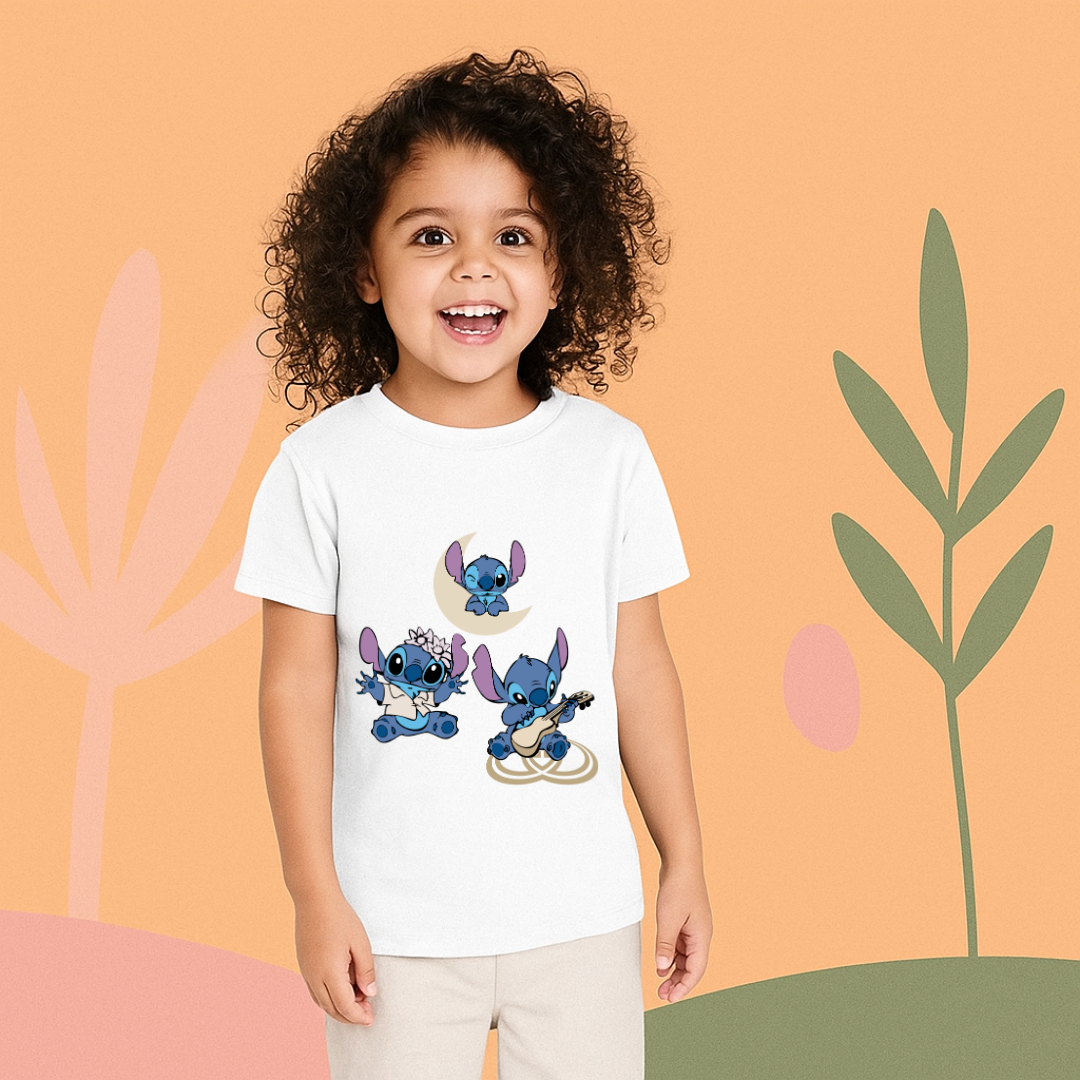 Disney Stitch Play Wink Dance White T-Shirt for Boys - Fun Character Graphic Tee by RanggRiwaaz