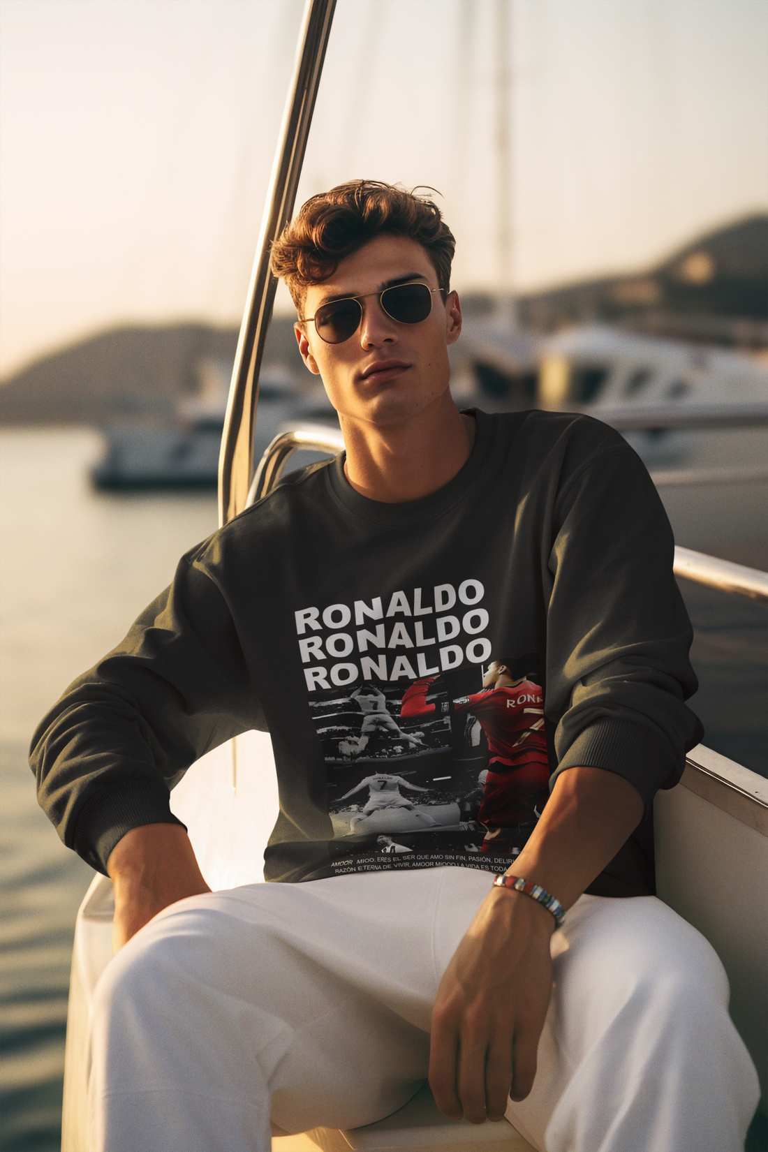 Cristiano Ronaldo "La Vida Es Bella" Dark Mode - Unisex Sweatshirt by RanggRiwaaz