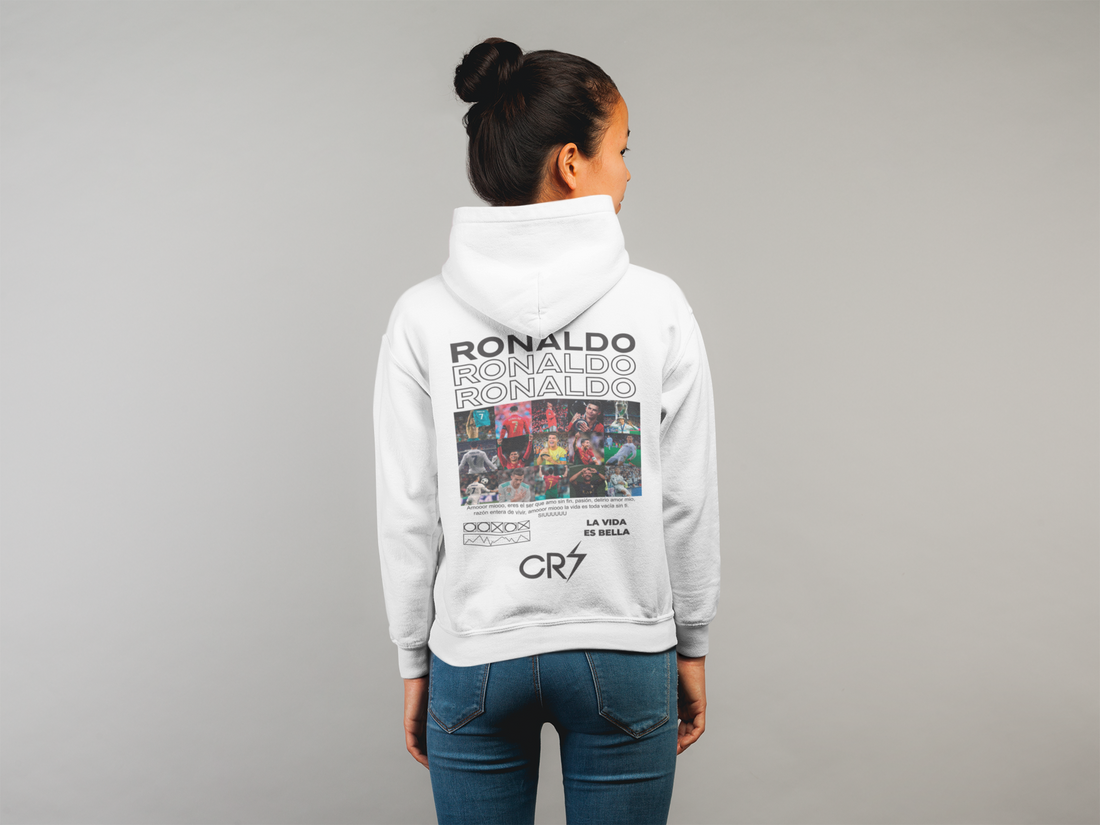 Cristiano Ronaldo "CR7 Icon" Career Moments (White) - Unisex Hoodie by RanggRiwaaz