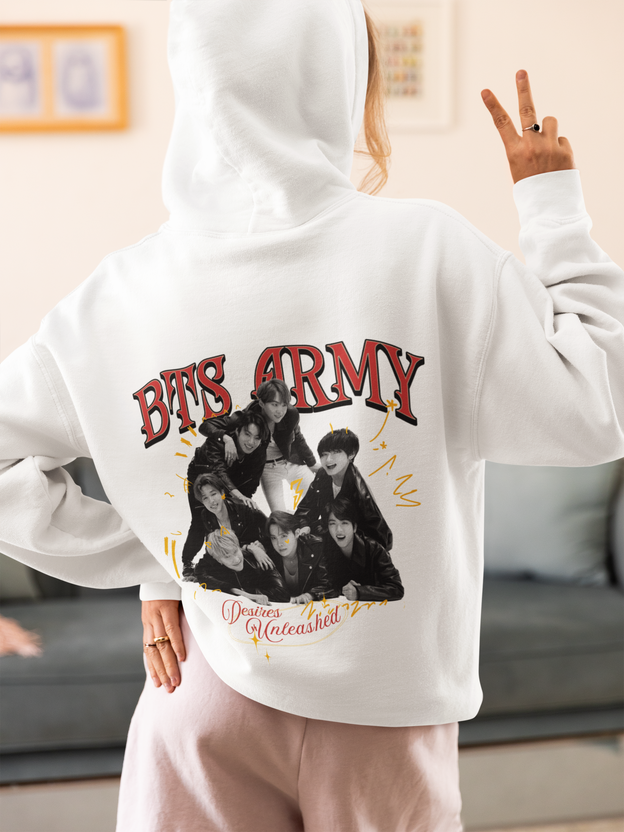 BTS Army "Desires Unleashed" Graphic Hoodie | OT7 Rock Concept | K-POP Unisex Pullover Hoodie by RanggRiwaaz