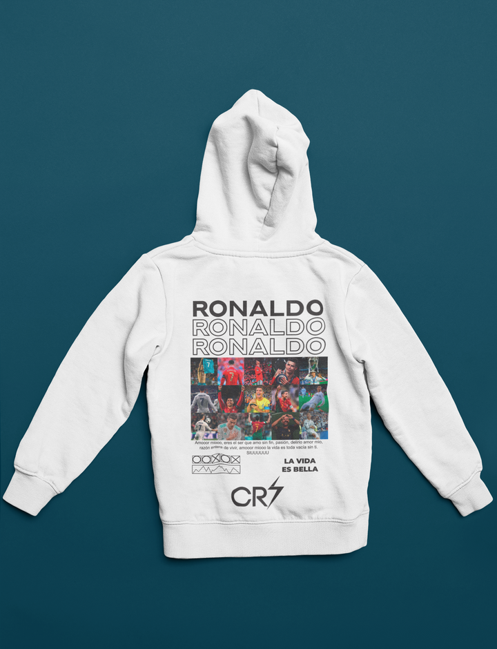 Cristiano Ronaldo "CR7 Icon" Career Moments (White) - Unisex Hoodie by RanggRiwaaz