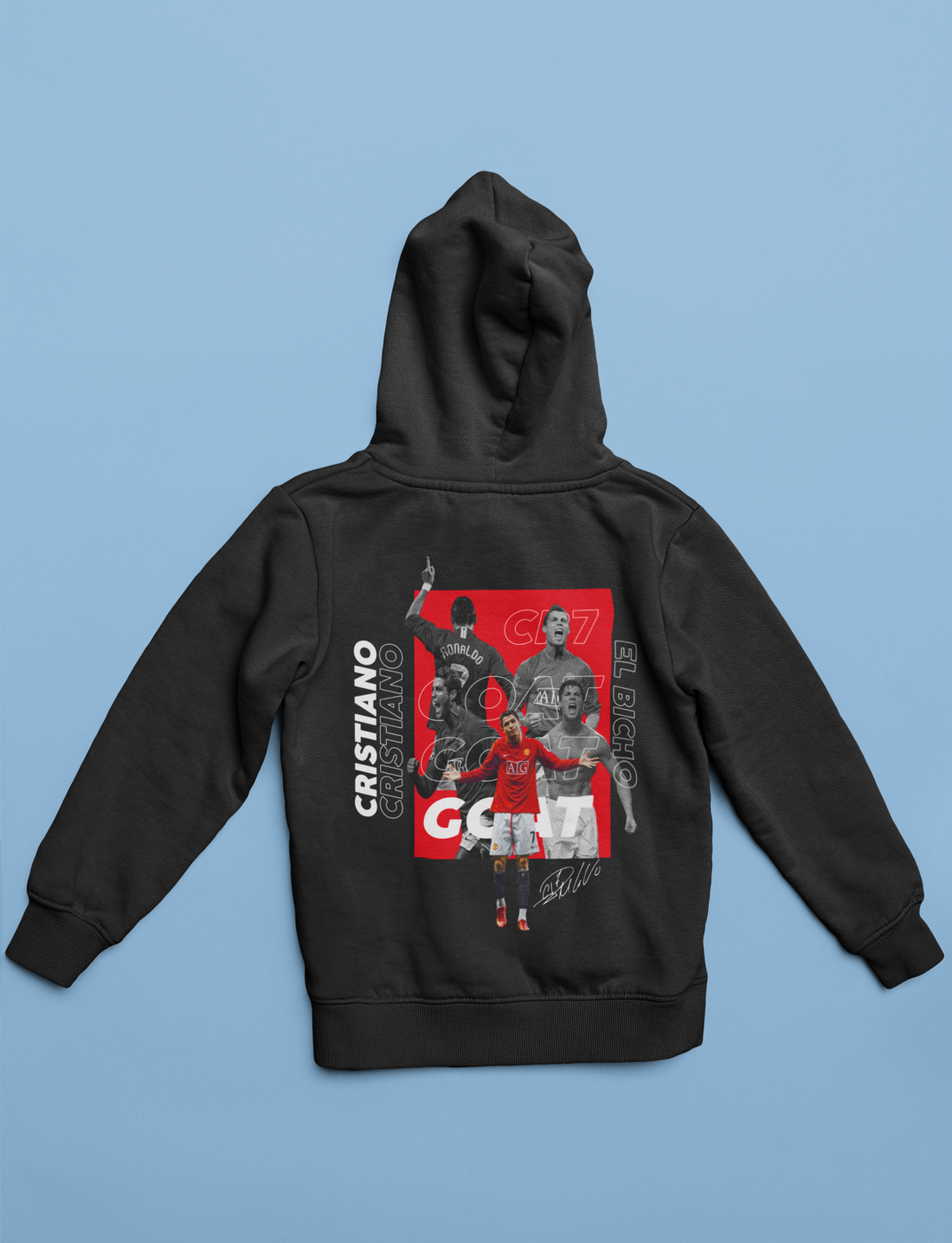Vintage CR7 El Bicho Graphic Hoodie | Man Utd Tribute Soccer Pullover Unisex Hoodie by RanggRiwaaz