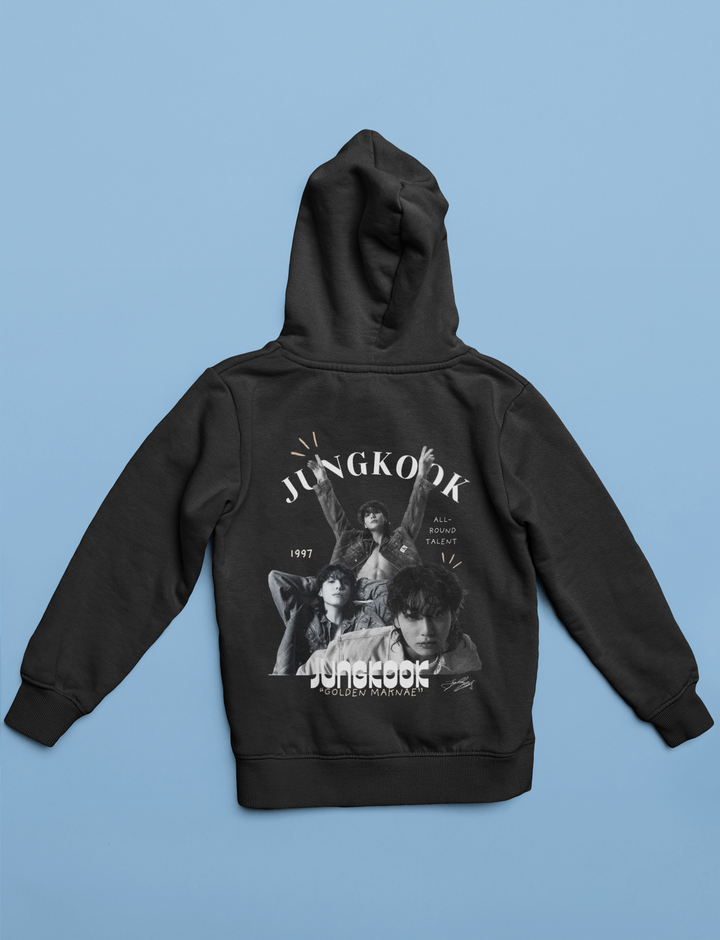 Jeon Jungkook 1997 Collage Hoodie | Golden Album Era Merch | BTS | K-POP Unisex Pullover Hoodie by RanggRiwaaz