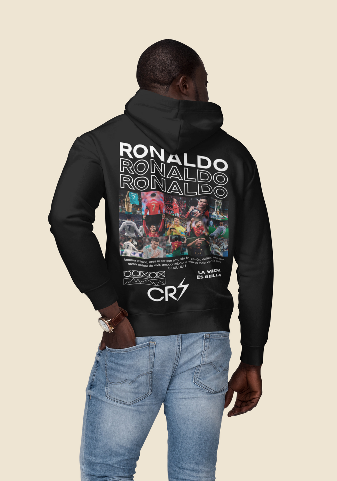 Cristiano Ronaldo "CR7 Icon" Career Moments (Black) - Unisex Hoodie by RanggRiwaaz