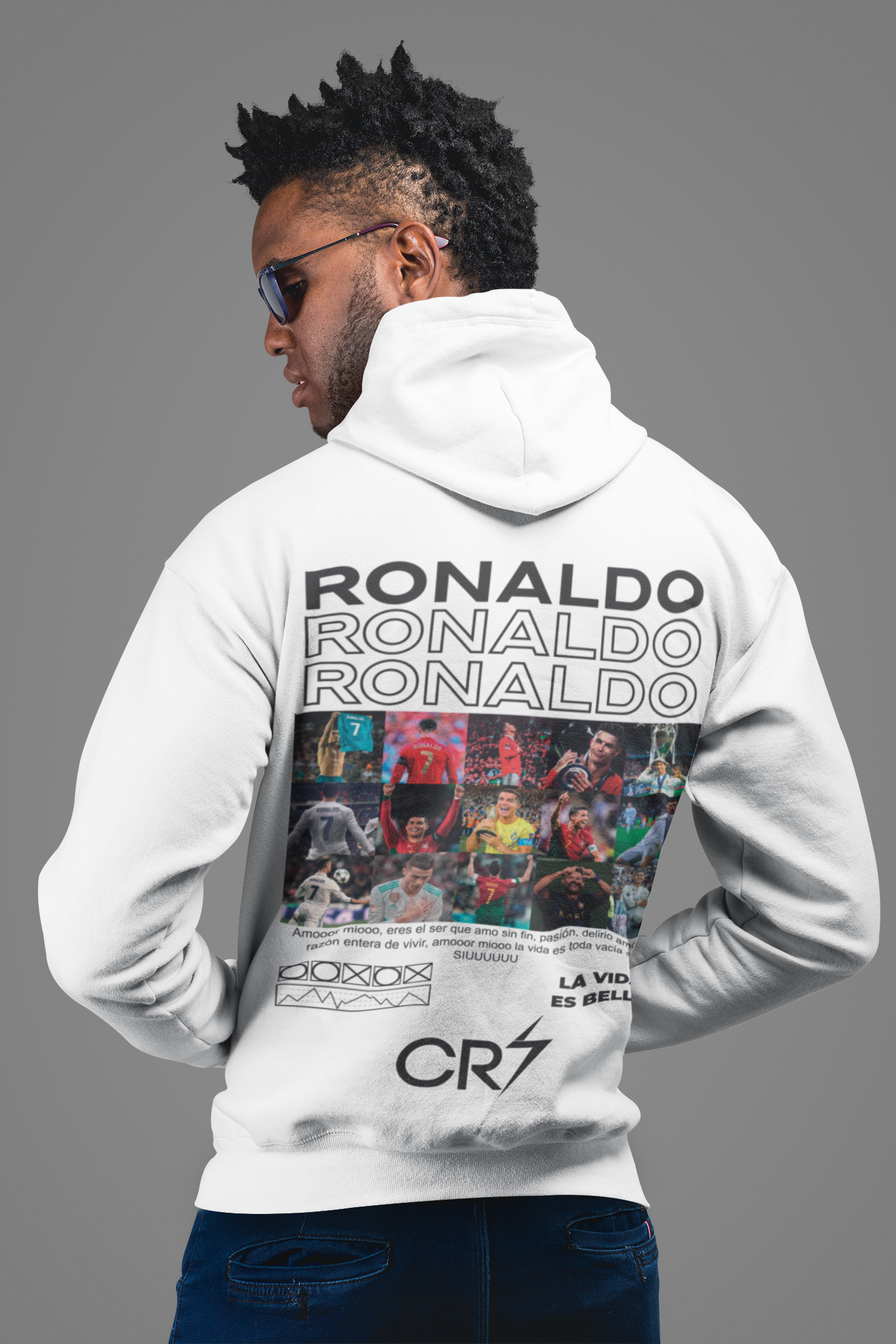 Cristiano Ronaldo "CR7 Icon" Career Moments (White) - Unisex Hoodie by RanggRiwaaz