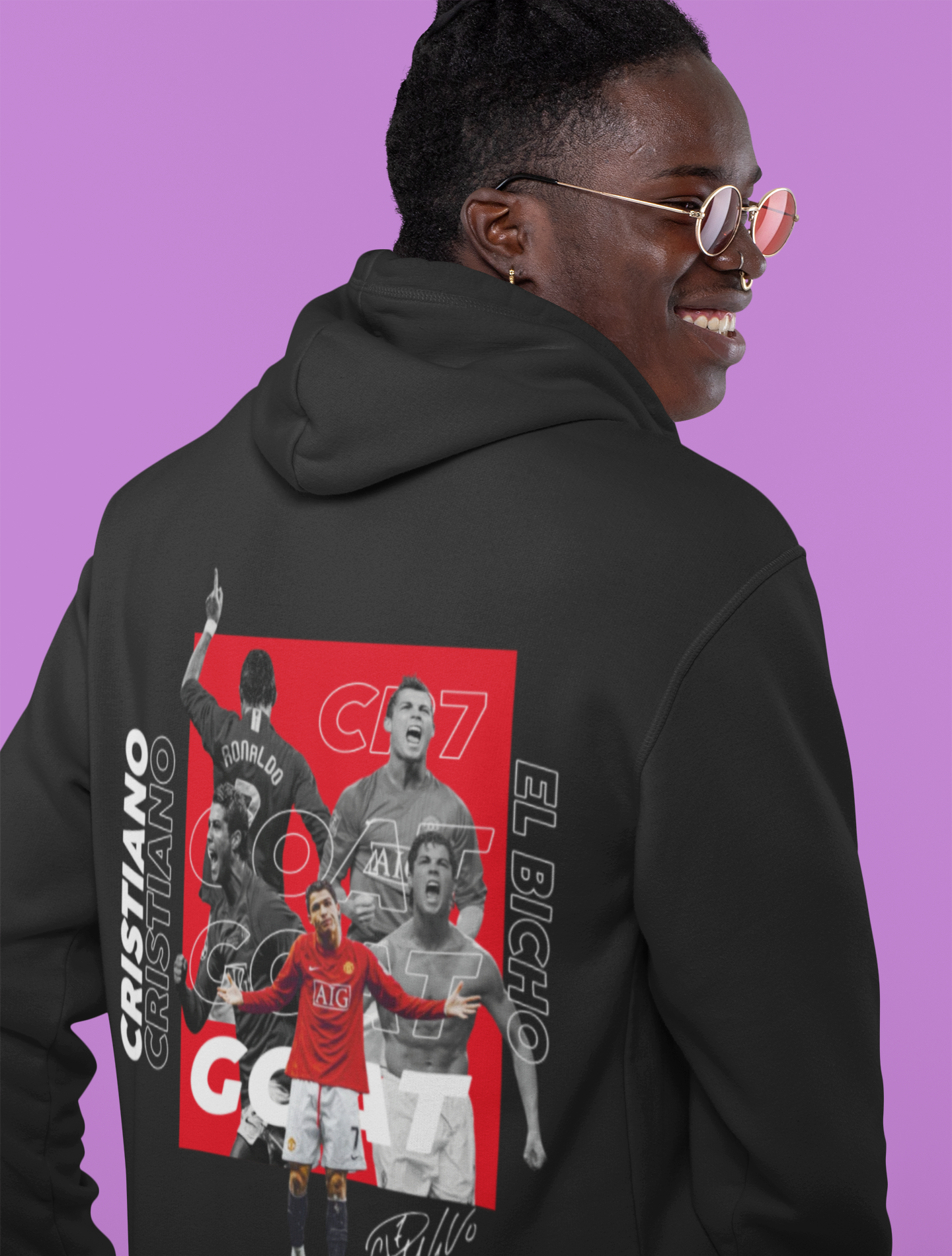 Vintage CR7 El Bicho Graphic Hoodie | Man Utd Tribute Soccer Pullover Unisex Hoodie by RanggRiwaaz