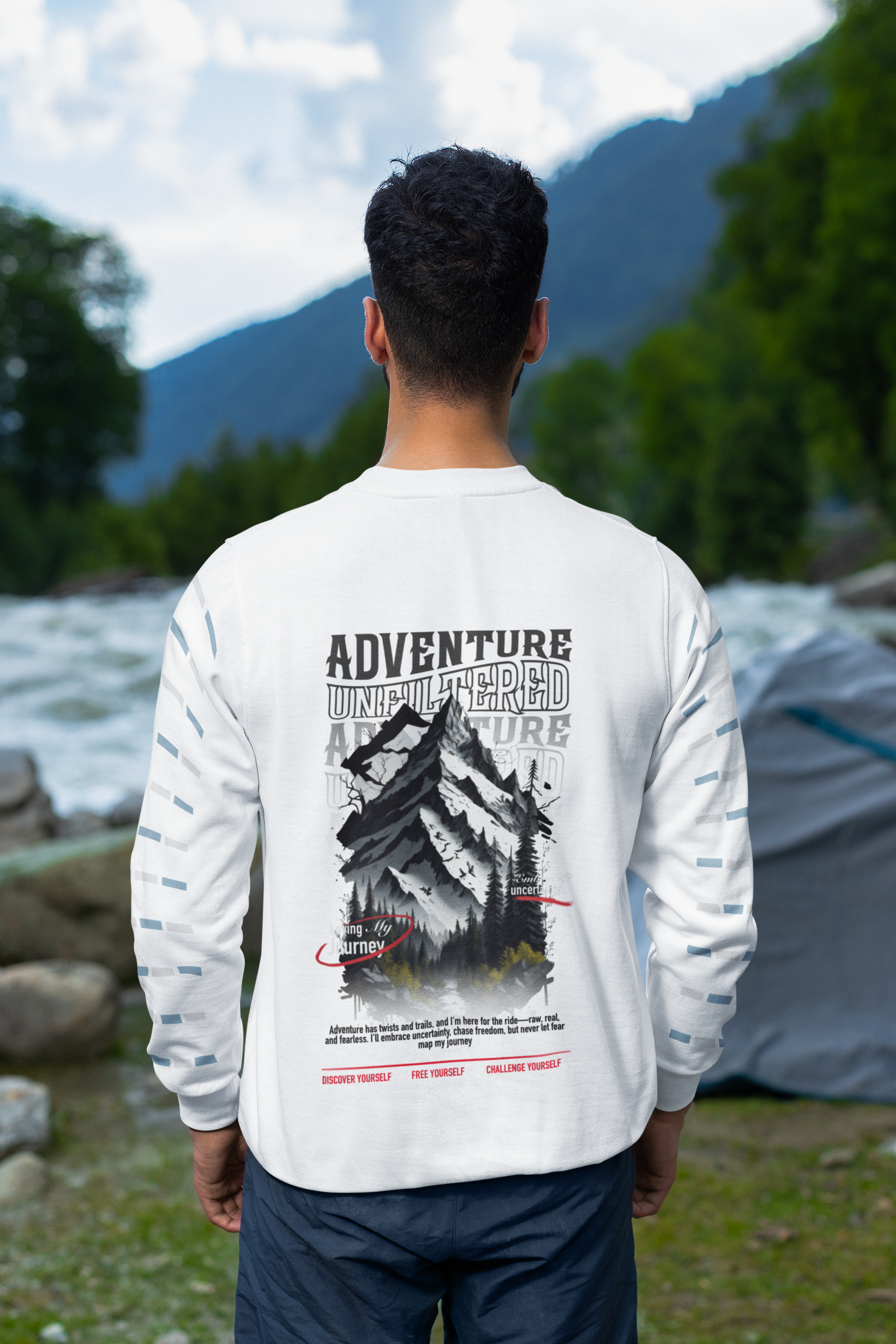 Adventure Unfiltered Sweatshirt - Traveller's Quote Graphic Crewneck by RanggRiwaaz
