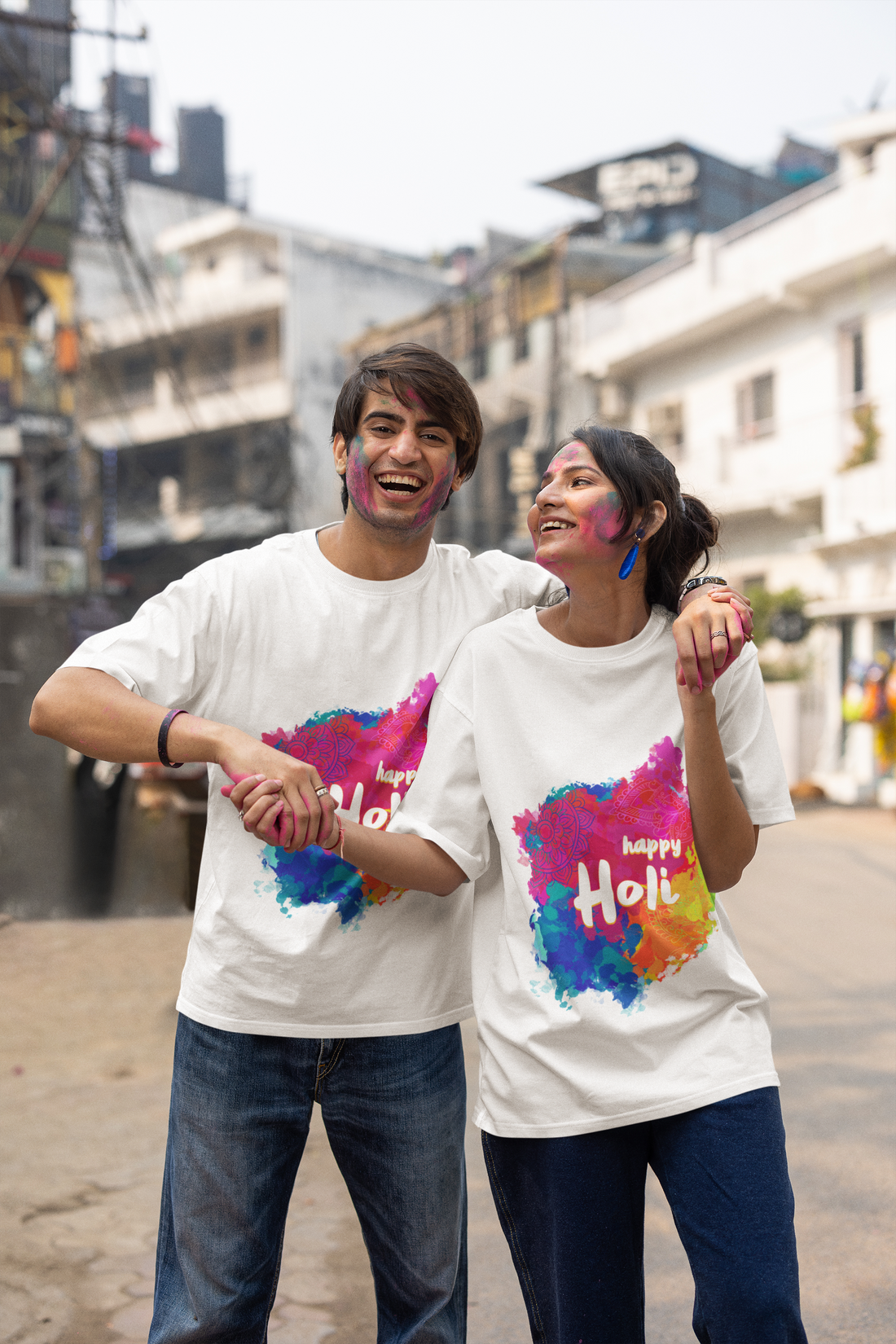 "Happy Holi" Mandala Splatter T-Shirt - Artistic Color Splash Tee by RanggRiwaaz