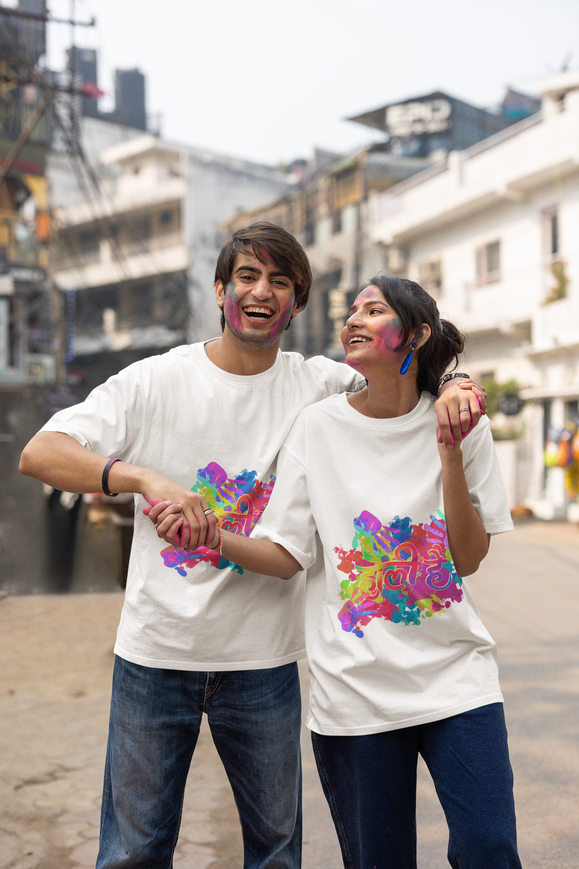"Holi Hai" Abstract Color Splash T-Shirt - Vibrant Festival Graphic by RanggRiwaaz