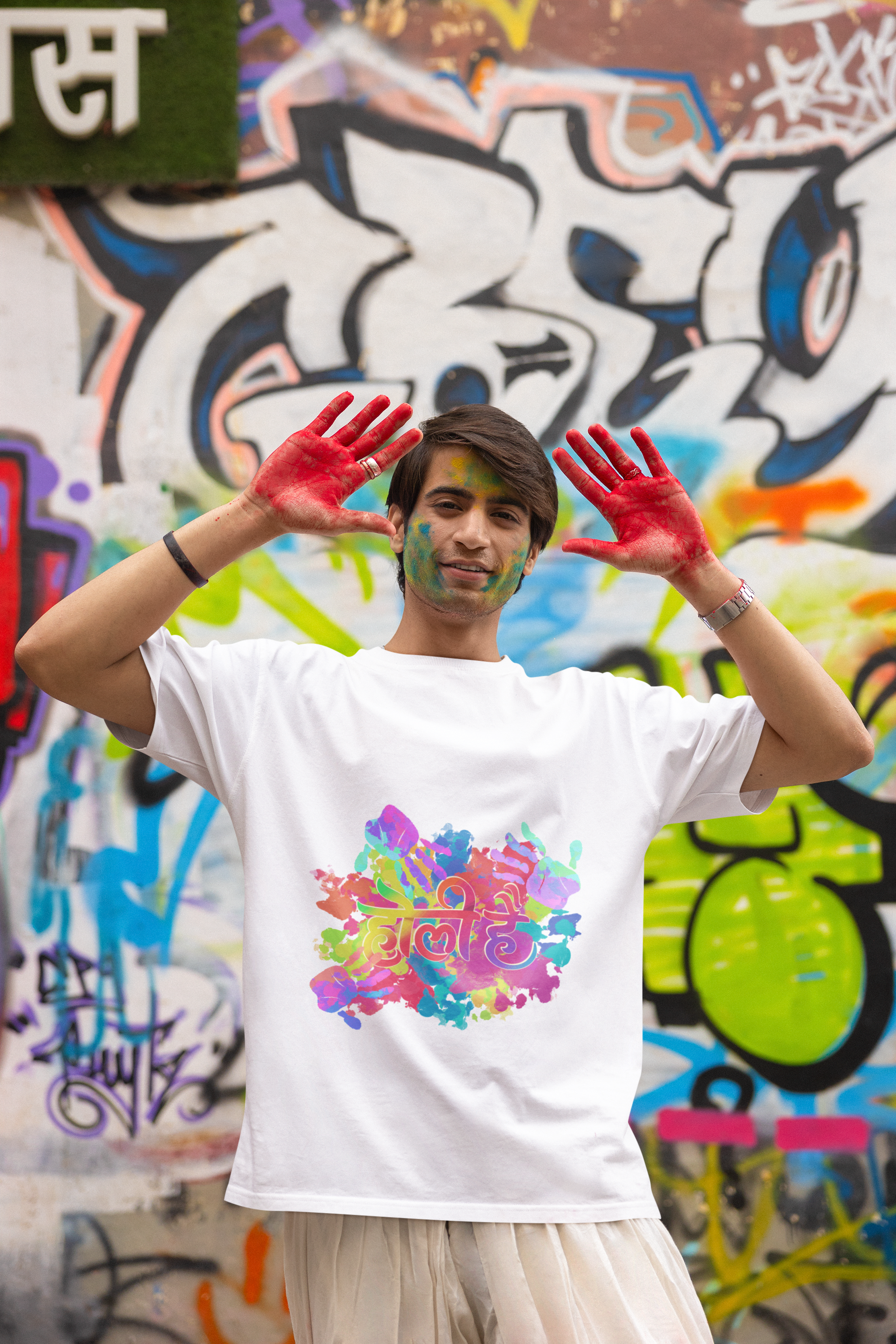 "Holi Hai" Abstract Color Splash T-Shirt - Vibrant Festival Graphic by RanggRiwaaz