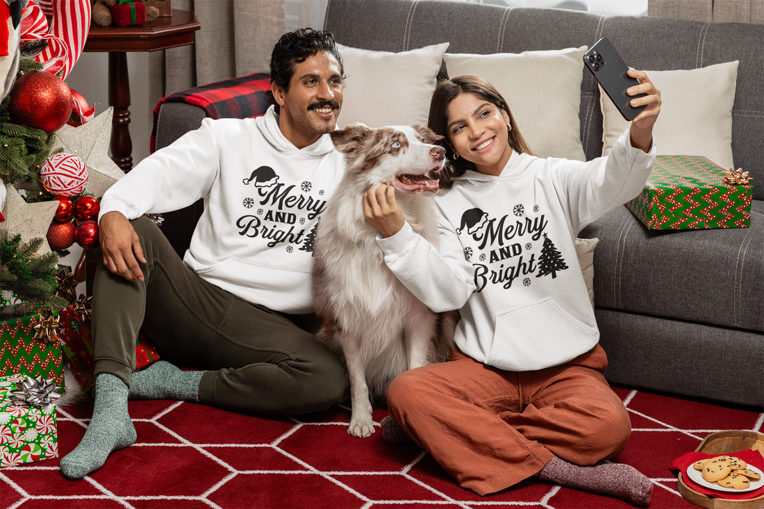 "Merry & Bright Christmas" Unisex Hoodie - Festive Holiday Family Apparel, Christmas Eve/Christmas celebration by RanggRiwaaz