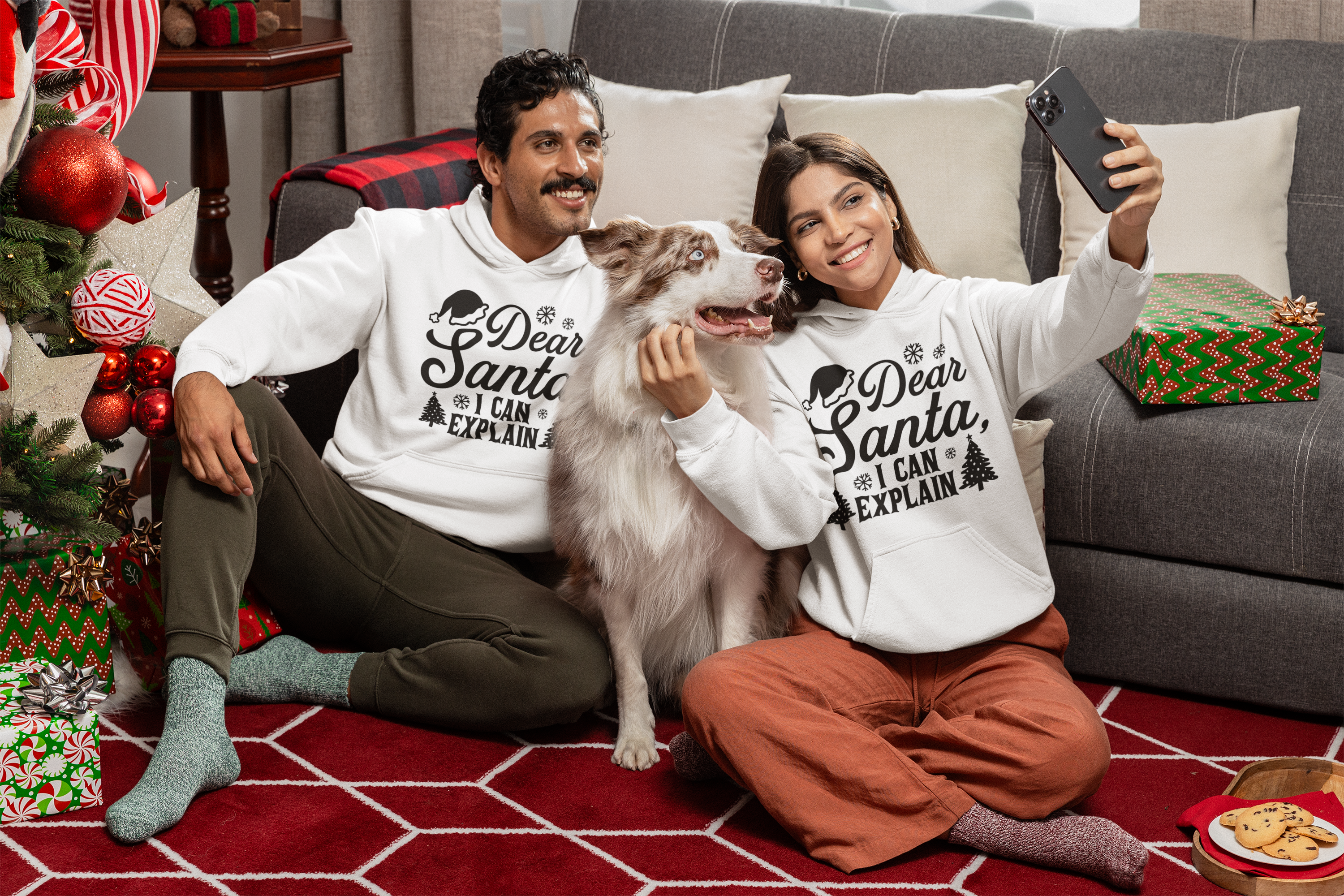 "Dear Santa, I Can Explain" Funny Christmas Unisex Hoodie by RanggRiwaaz