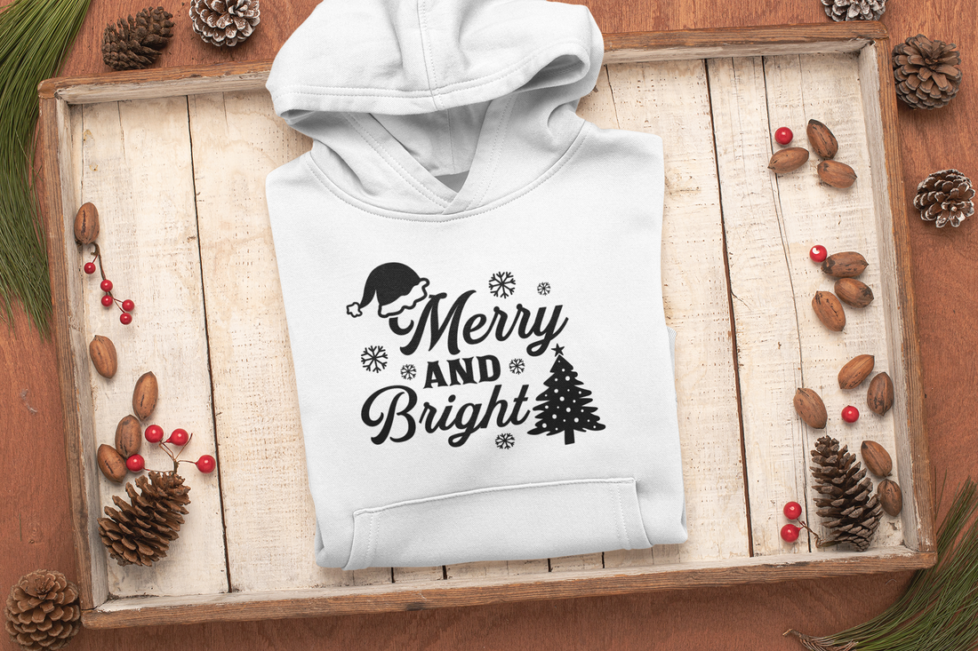"Merry & Bright Christmas" Unisex Hoodie - Festive Holiday Family Apparel, Christmas Eve/Christmas celebration by RanggRiwaaz