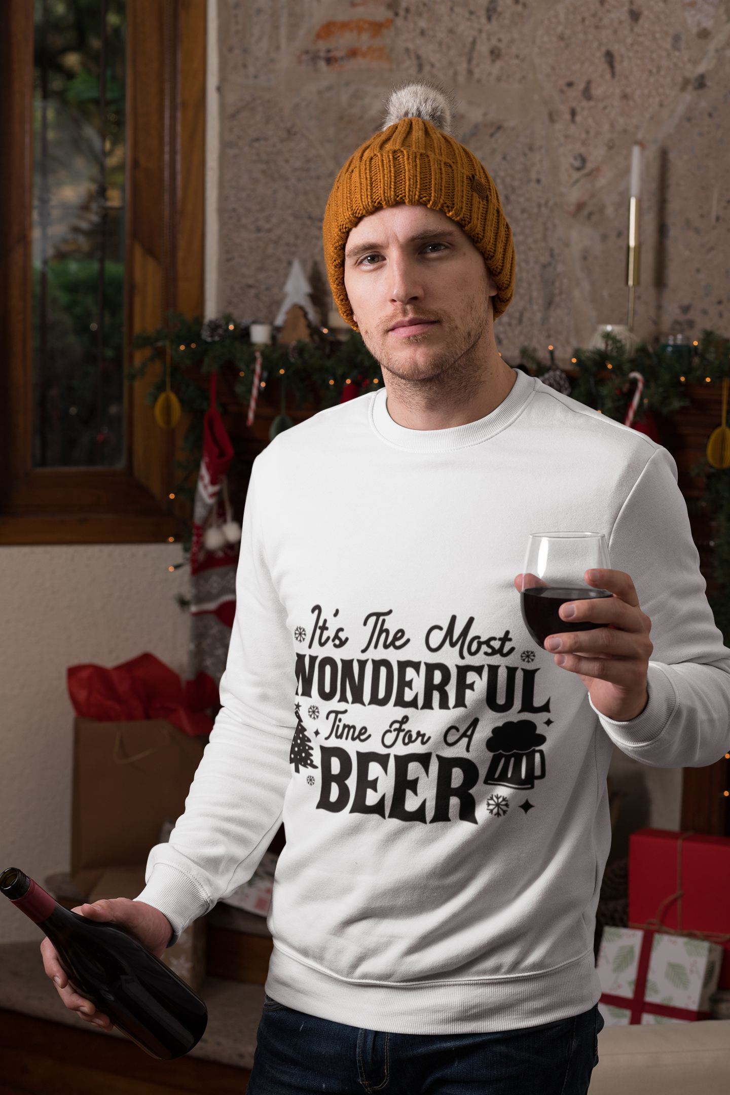 "It's The Most Wonderful Time For A Beer" Sweatshirt- Festive Family Apparel for Christmas Eve/Christmas celebration by RanggRiwaaz