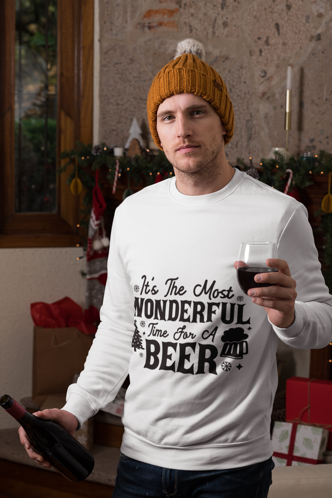 "It's The Most Wonderful Time For A Beer" Sweatshirt- Festive Family Apparel for Christmas Eve/Christmas celebration by RanggRiwaaz