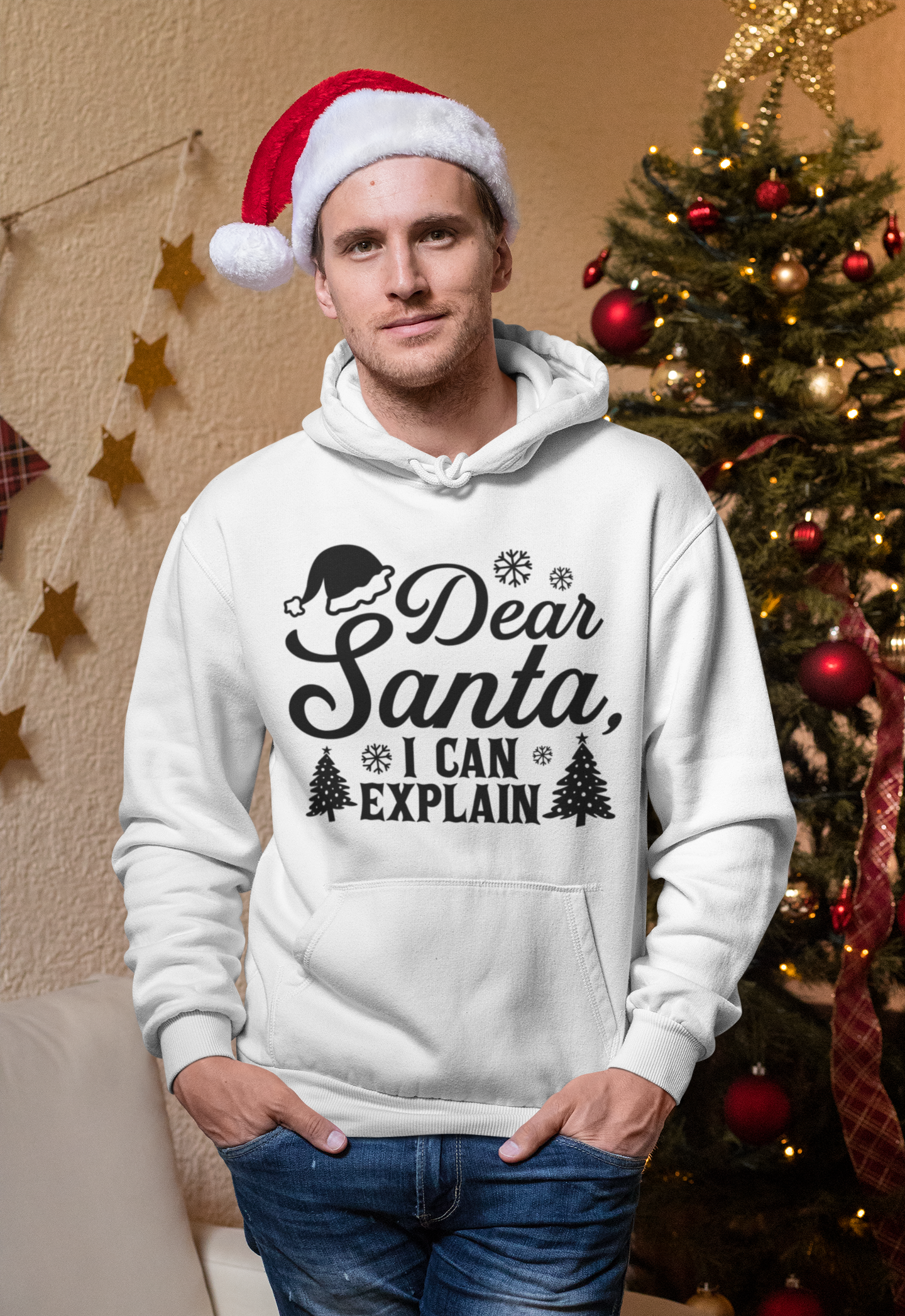 "Dear Santa, I Can Explain" Funny Christmas Unisex Hoodie by RanggRiwaaz