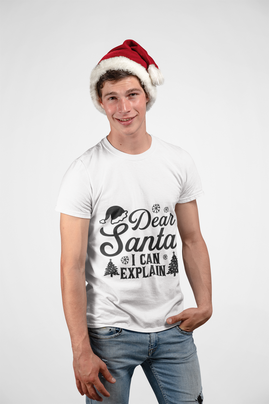 "Dear Santa, I Can Explain" Funny Christmas Crew T-Shirt by RanggRiwaaz