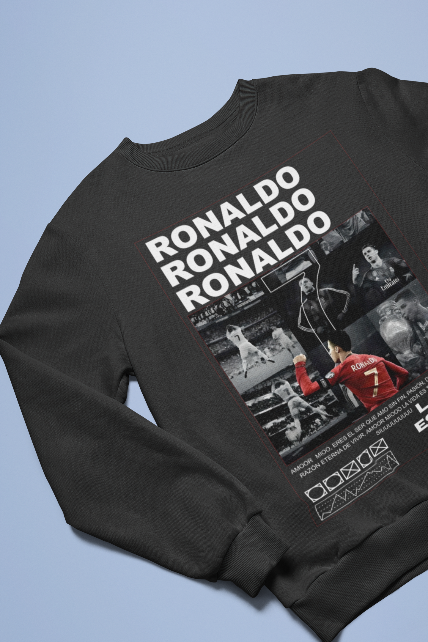 Cristiano Ronaldo Number 7 Sweatshirt | Aesthetic Monochrome Photo Grid Unisex Sweatshirt by RanggRiwaaz
