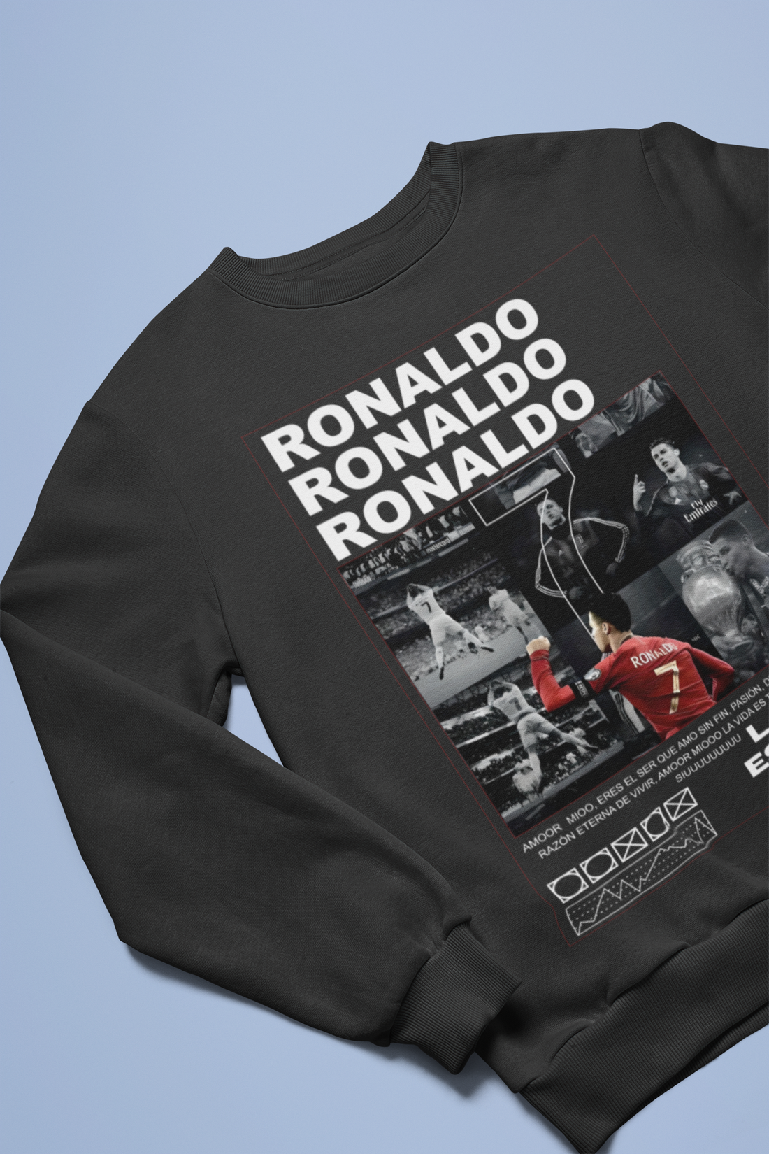 Cristiano Ronaldo Number 7 Sweatshirt | Aesthetic Monochrome Photo Grid Unisex Sweatshirt by RanggRiwaaz