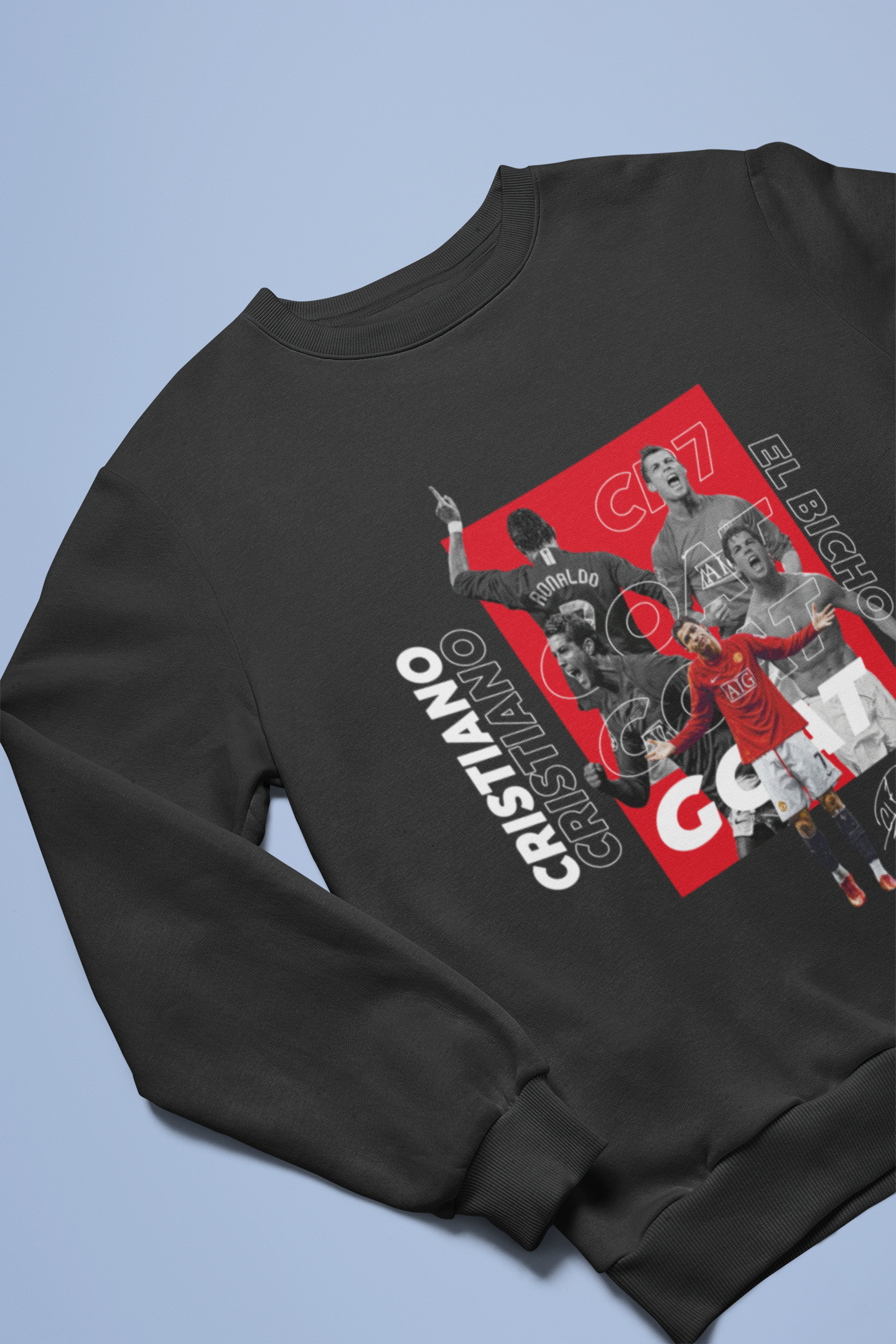 Cristiano Ronaldo GOAT Sweatshirt | CR7 El Bicho Manchester United Collage Unisex Sweatshirt by RanggRiwaaz