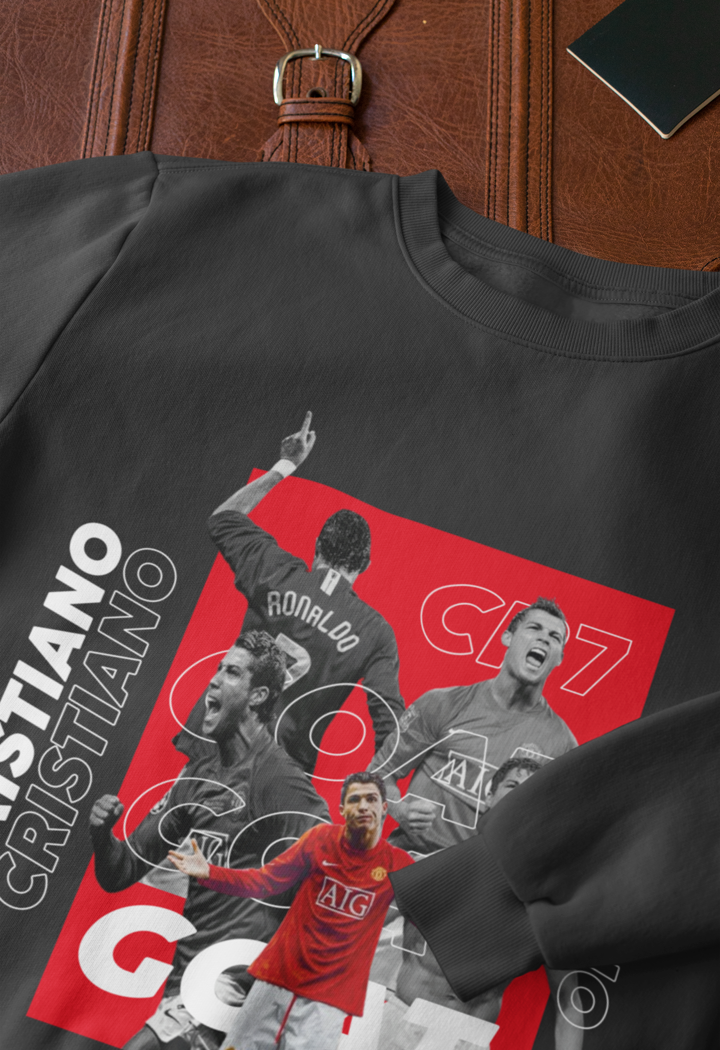 Cristiano Ronaldo GOAT Sweatshirt | CR7 El Bicho Manchester United Collage Unisex Sweatshirt by RanggRiwaaz