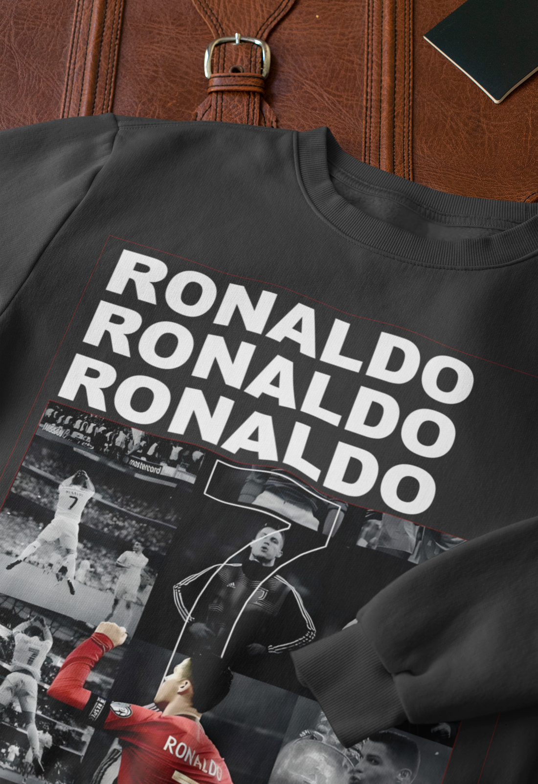 Cristiano Ronaldo Number 7 Sweatshirt | Aesthetic Monochrome Photo Grid Unisex Sweatshirt by RanggRiwaaz