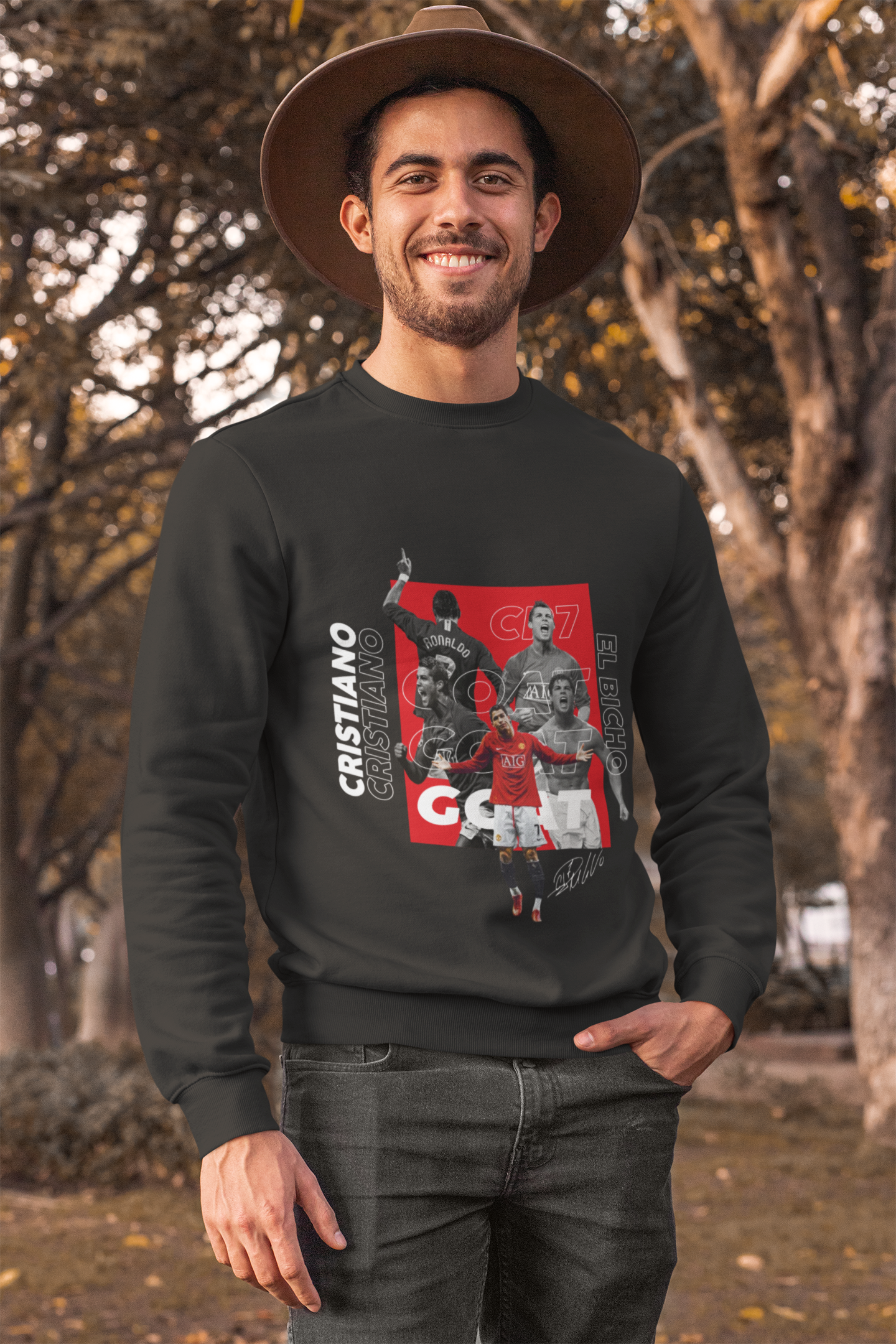 Cristiano Ronaldo GOAT Sweatshirt | CR7 El Bicho Manchester United Collage Unisex Sweatshirt by RanggRiwaaz
