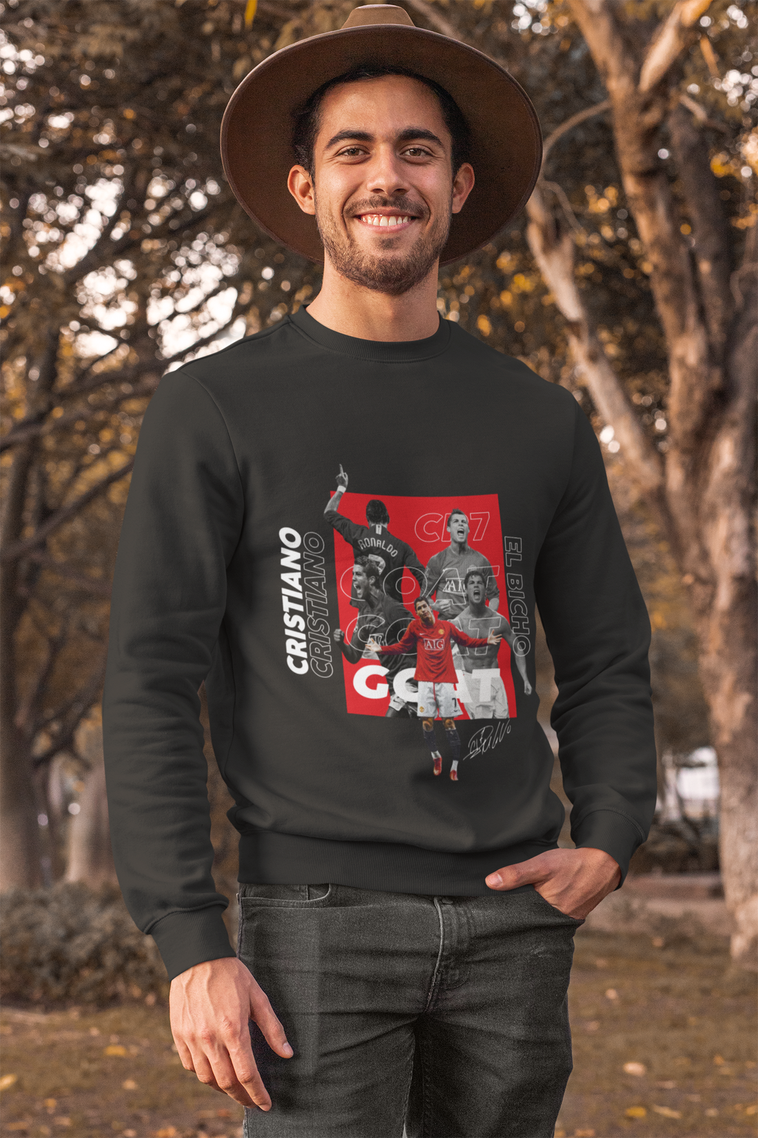 Cristiano Ronaldo GOAT Sweatshirt | CR7 El Bicho Manchester United Collage Unisex Sweatshirt by RanggRiwaaz