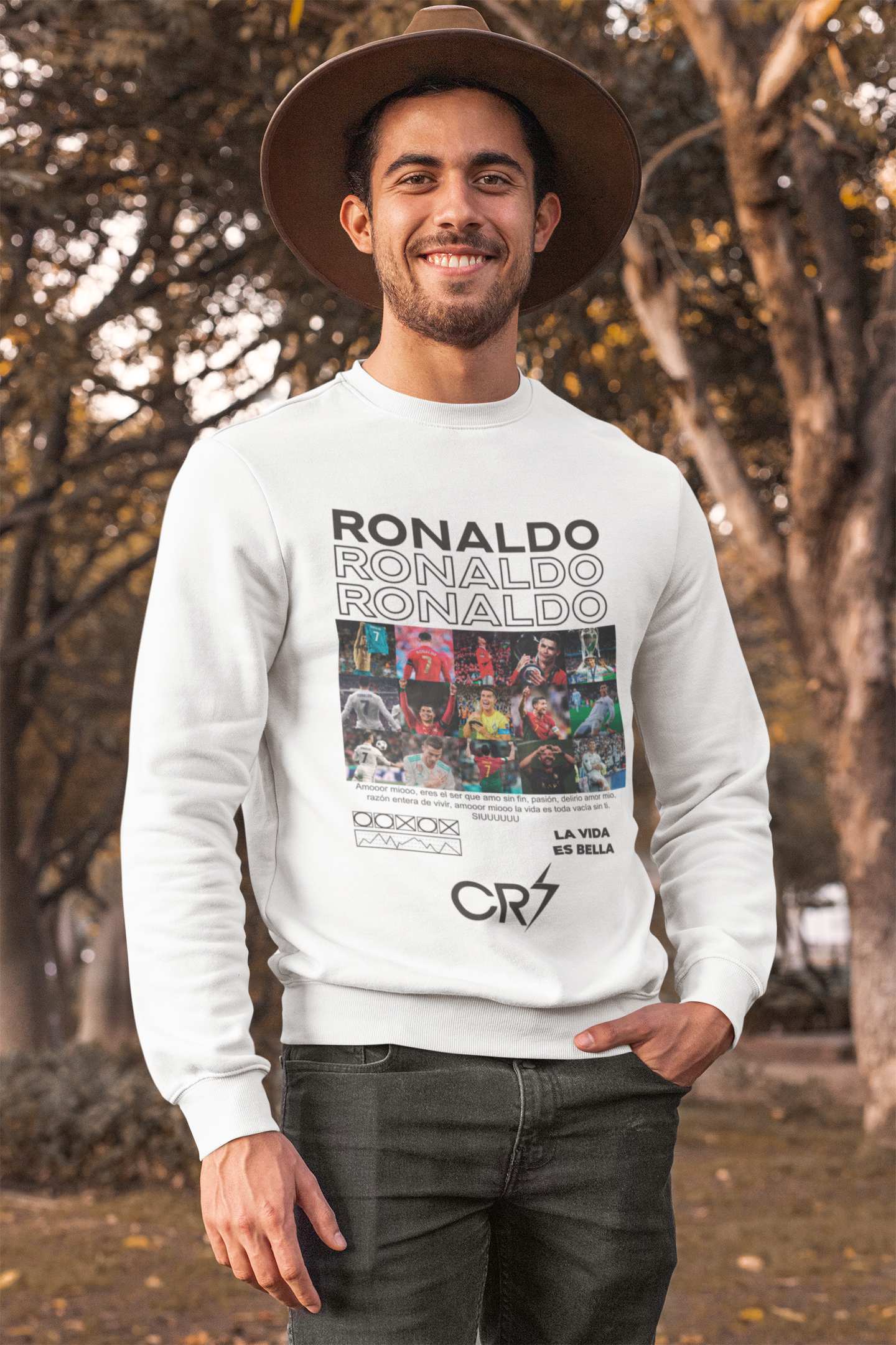 Cristiano Ronaldo Career Timeline Sweatshirt | CR7 Photo Grid Collage Crewneck (White) Unisex Sweatshirt by RanggRiwaaz