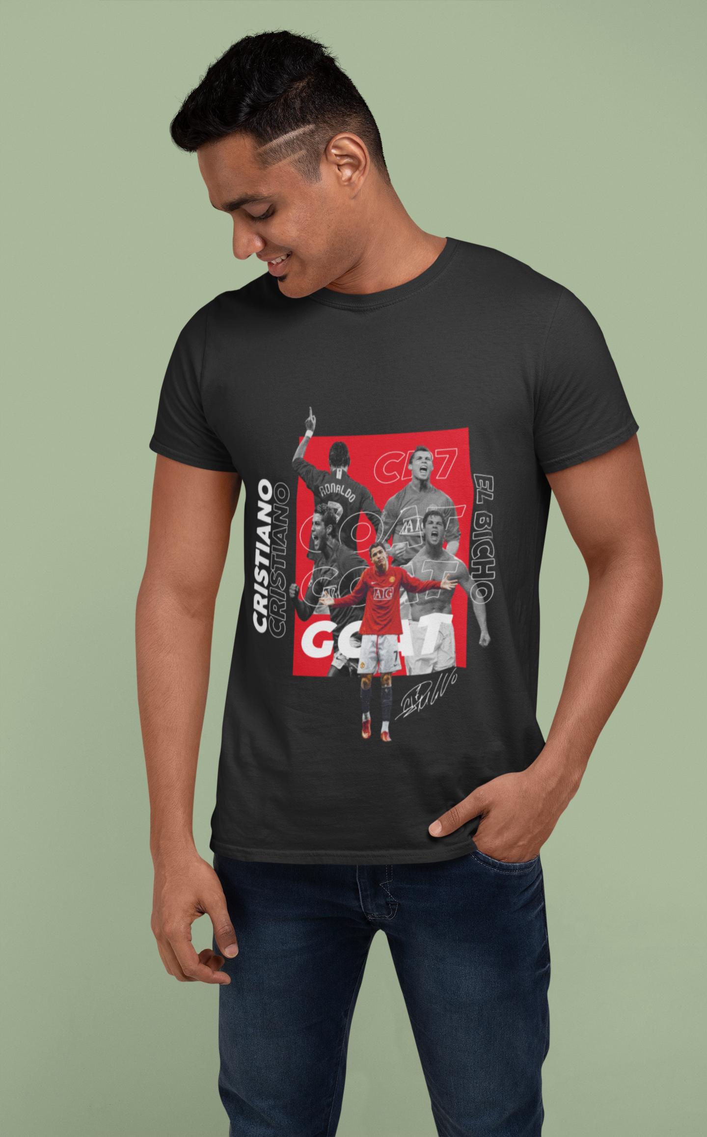 Vintage Manchester United CR7 GOAT Tribute Unisex Classic Crew T-Shirt by RanggRiwaaz